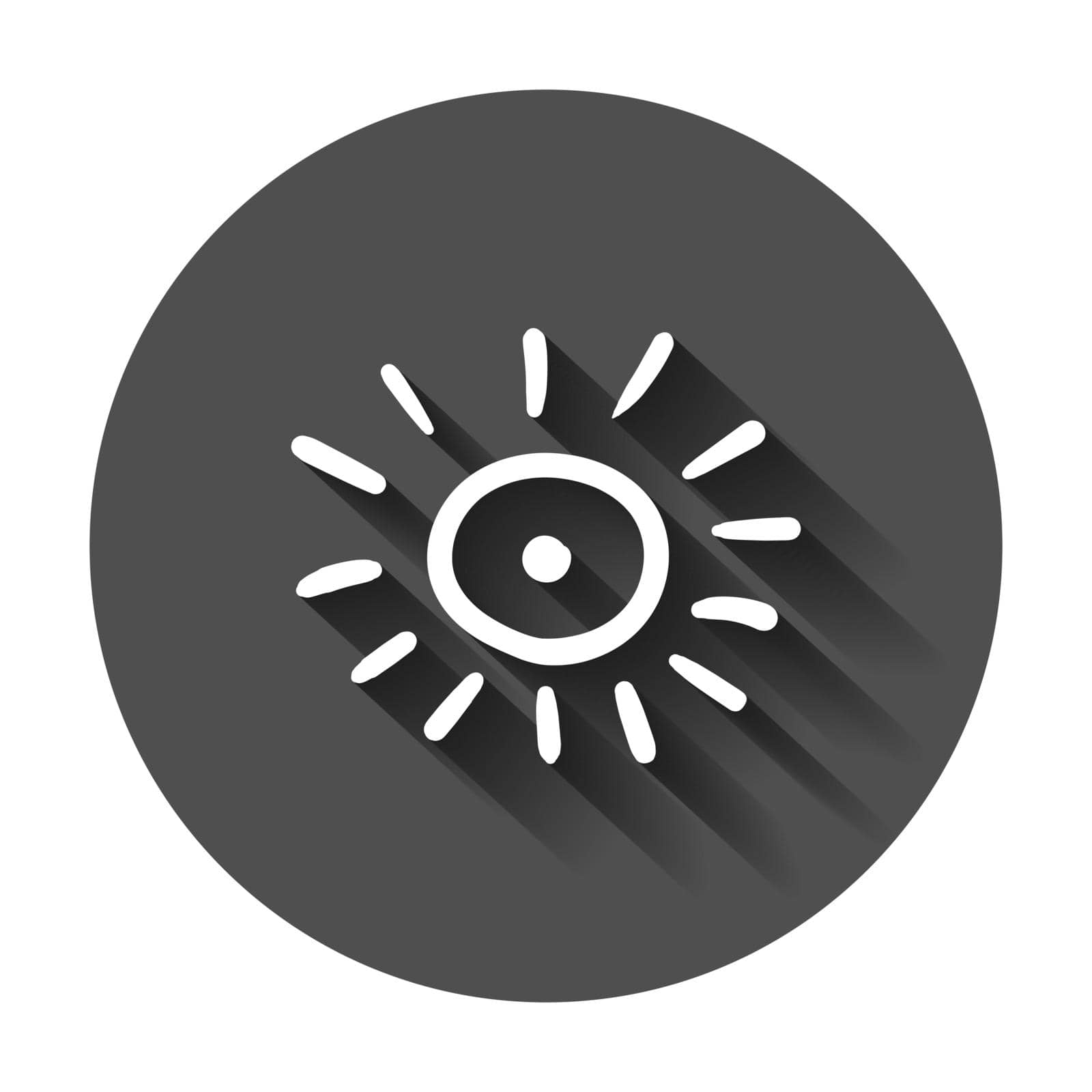 Hand drawn sun vector icon. Sun sketch doodle illustration with long shadow. Handdrawn sunshine concept.