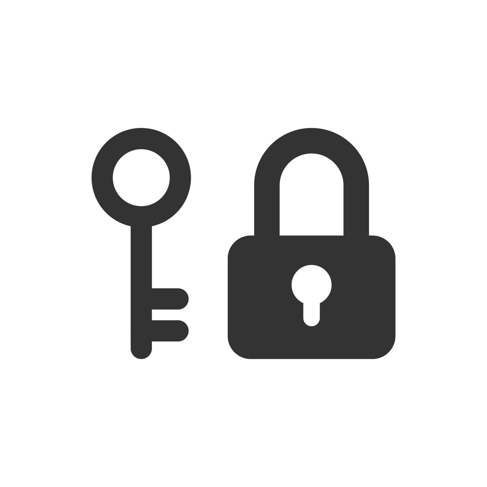 Key with padlock icon in flat style. Access login vector illustration on white isolated background. Lock keyhole business concept. by LysenkoA