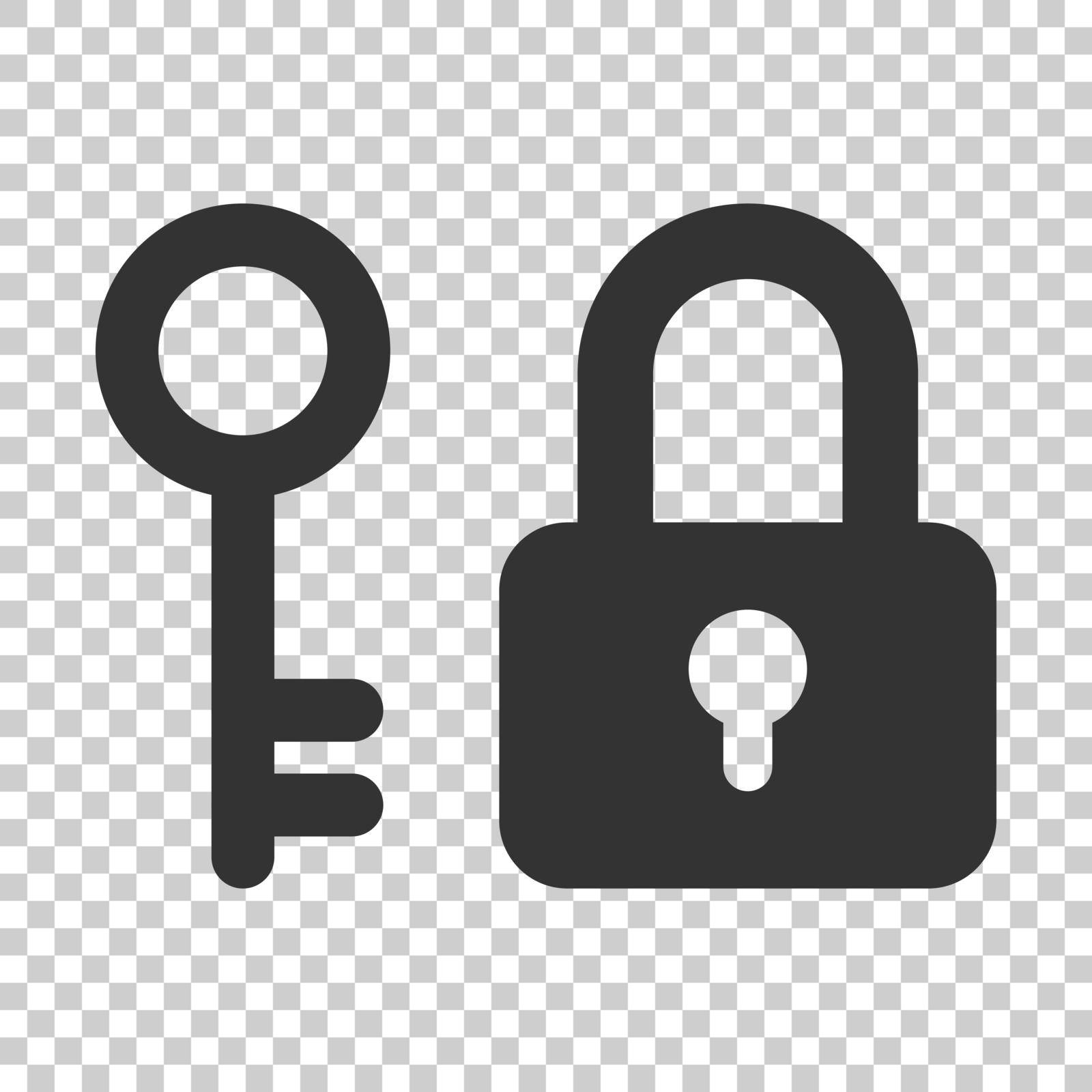 Key with padlock icon in flat style. Access login vector illustration on isolated background. Lock keyhole business concept. by LysenkoA