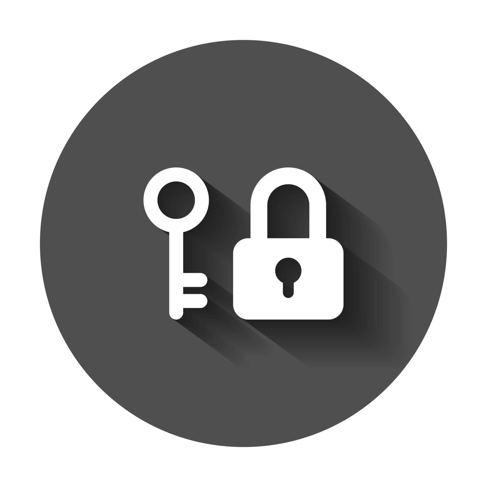 Key with padlock icon in flat style. Access login vector illustration with long shadow. Lock keyhole business concept. by LysenkoA