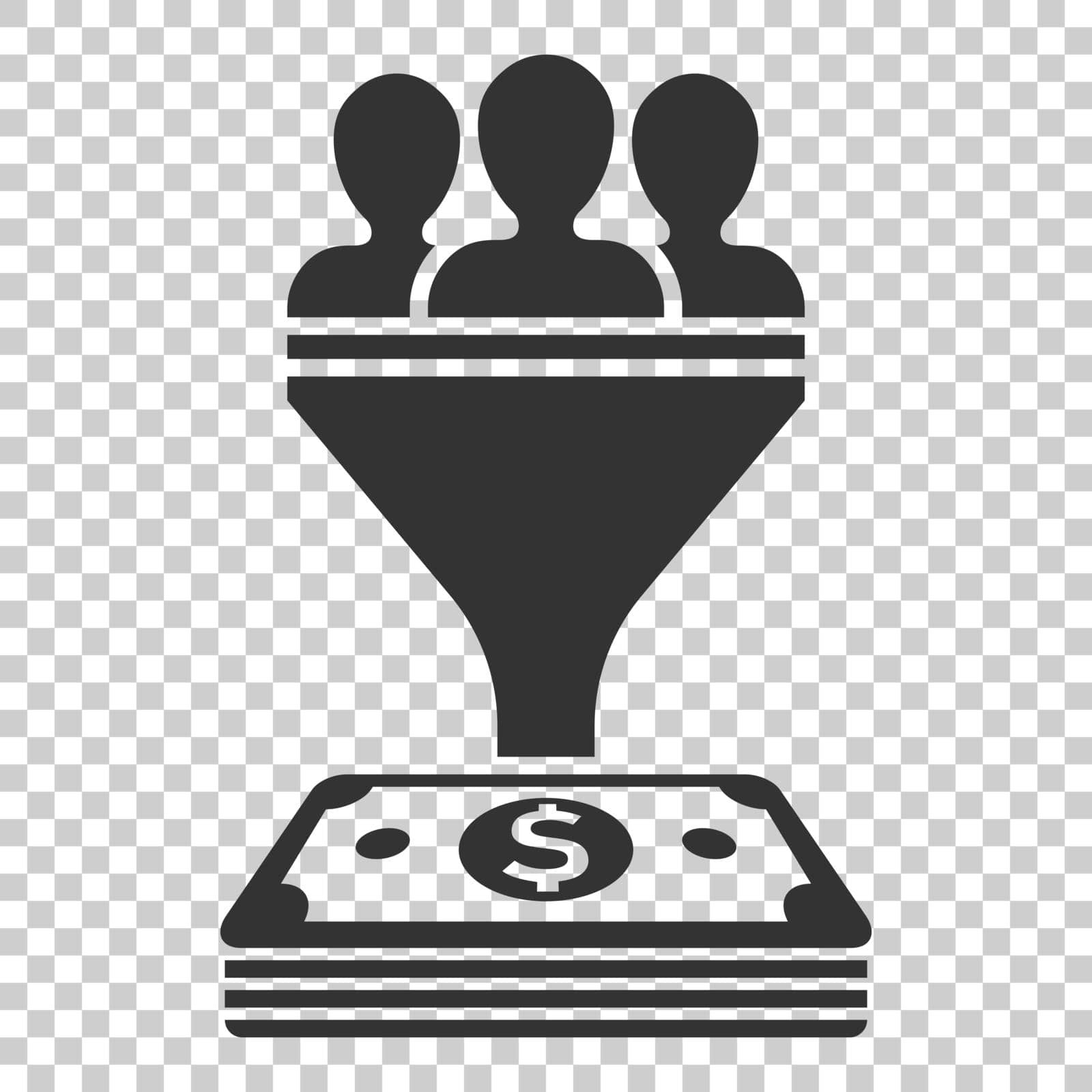 Lead management icon in flat style. Funnel with people, money vector illustration on isolated background. Target client business concept. by LysenkoA
