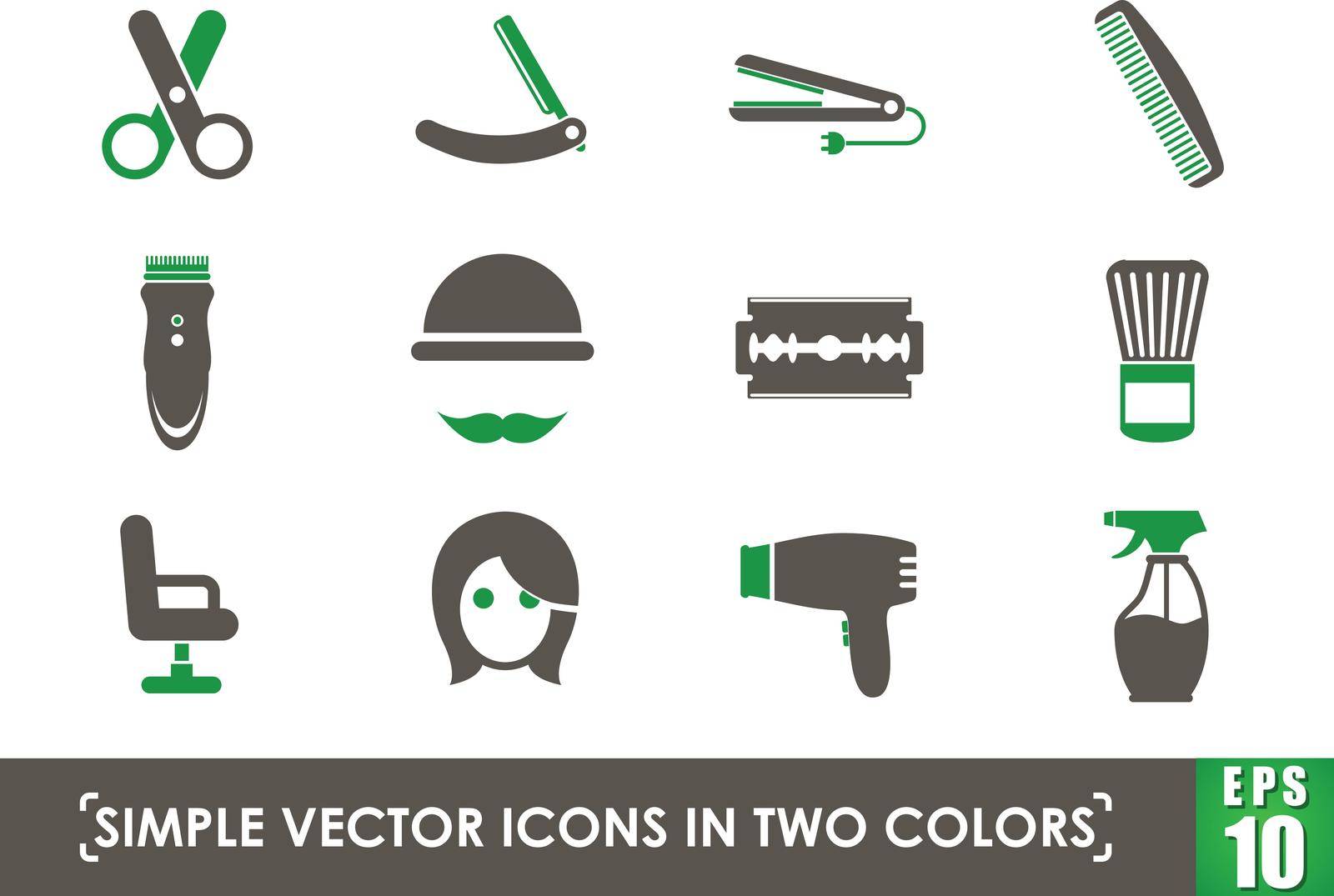 barber shop simple vector icons in two colors by govindamadhava108