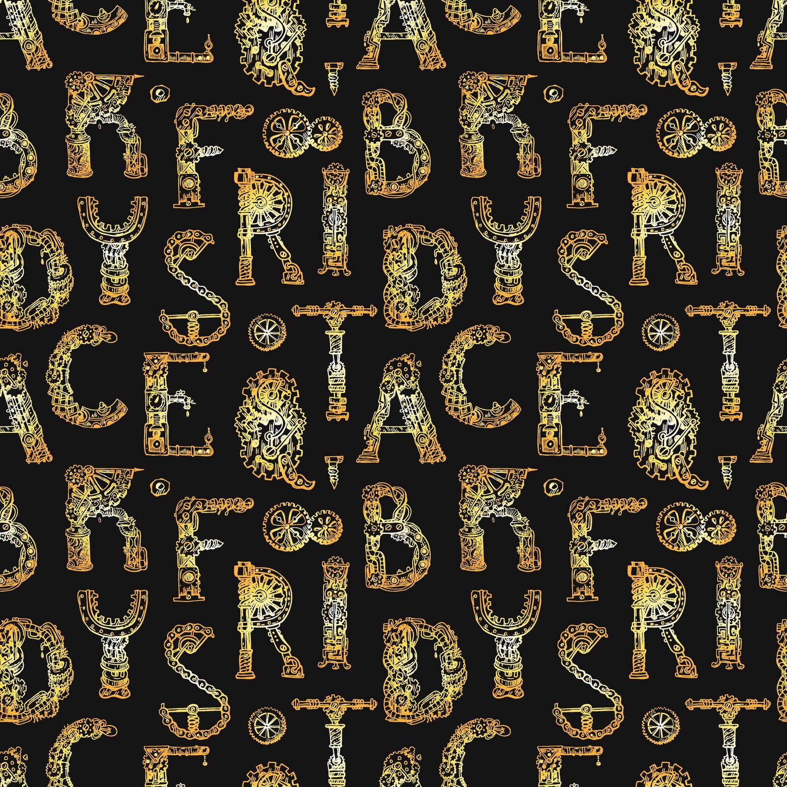 Hand drawn vector seamless pattern with mechanical letters. by steshnikova