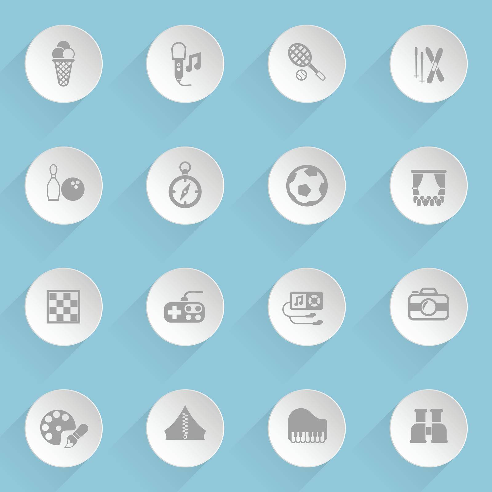 leisure web icons on light paper circles