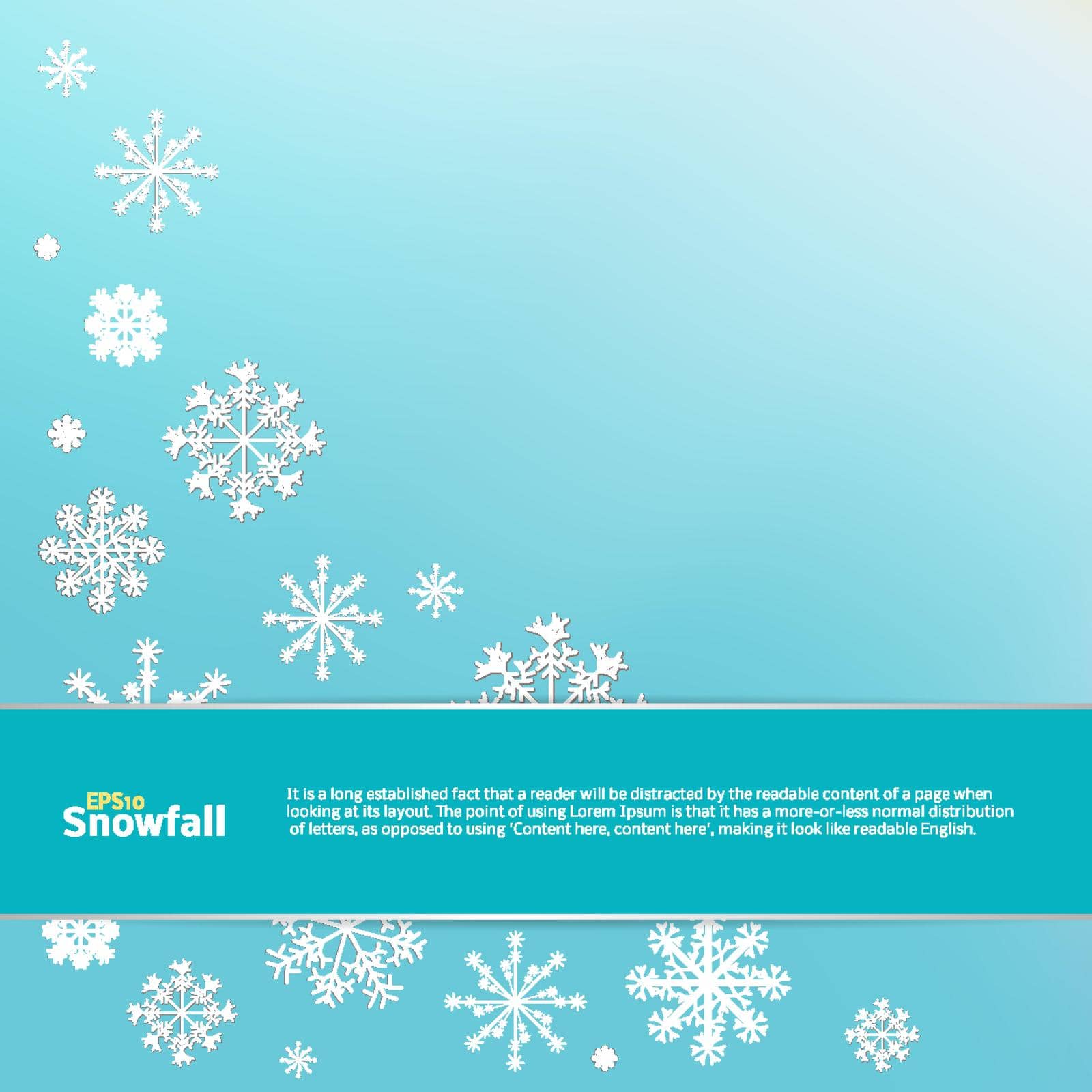 Winter blue background with white snowflakes. Vector illustration for holiday, can be used as poster, banner or cover of greeting card