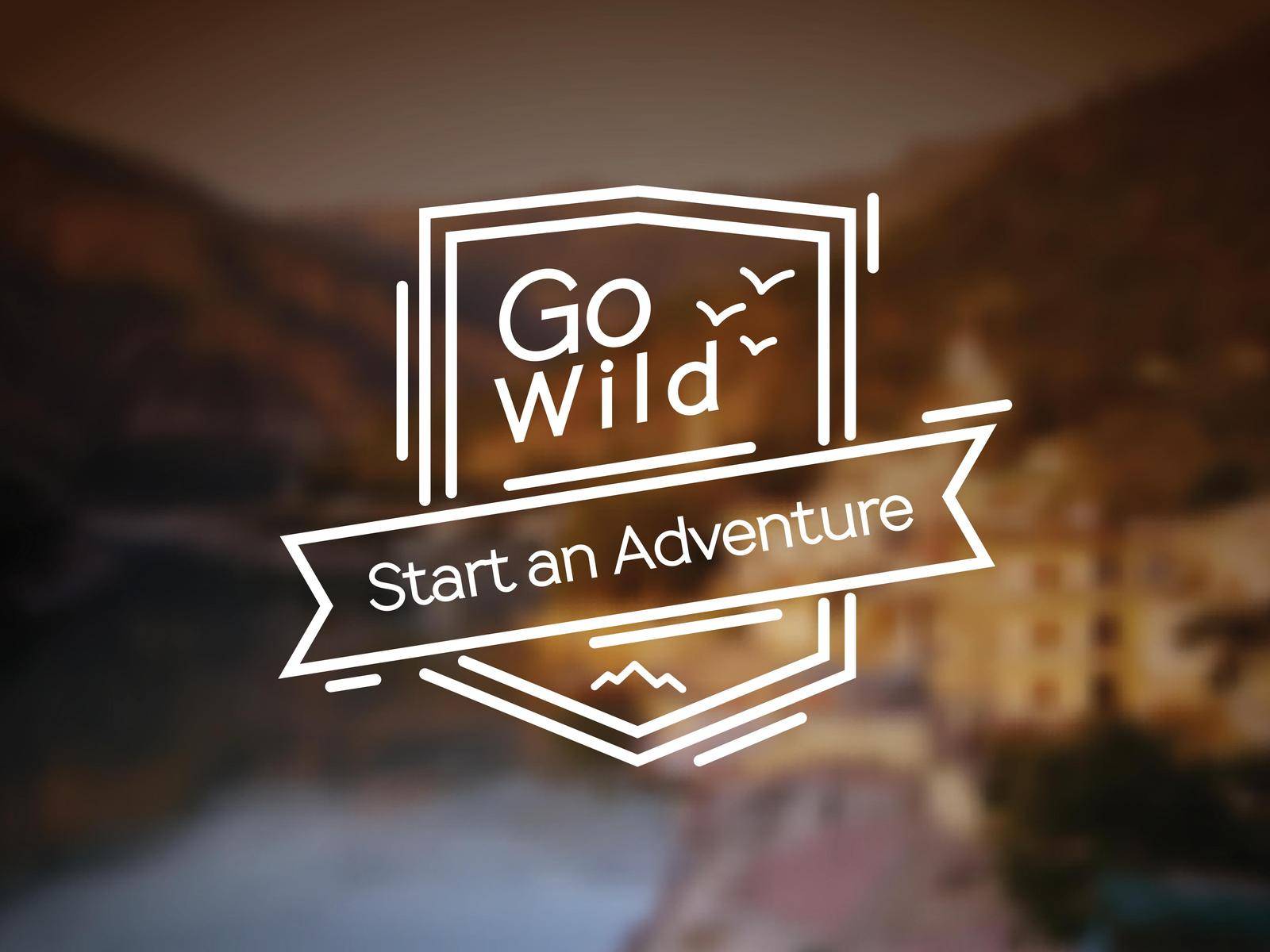 Go Wild - adventure sign. Vector lineart badge for extrime sport design, camping and hiking