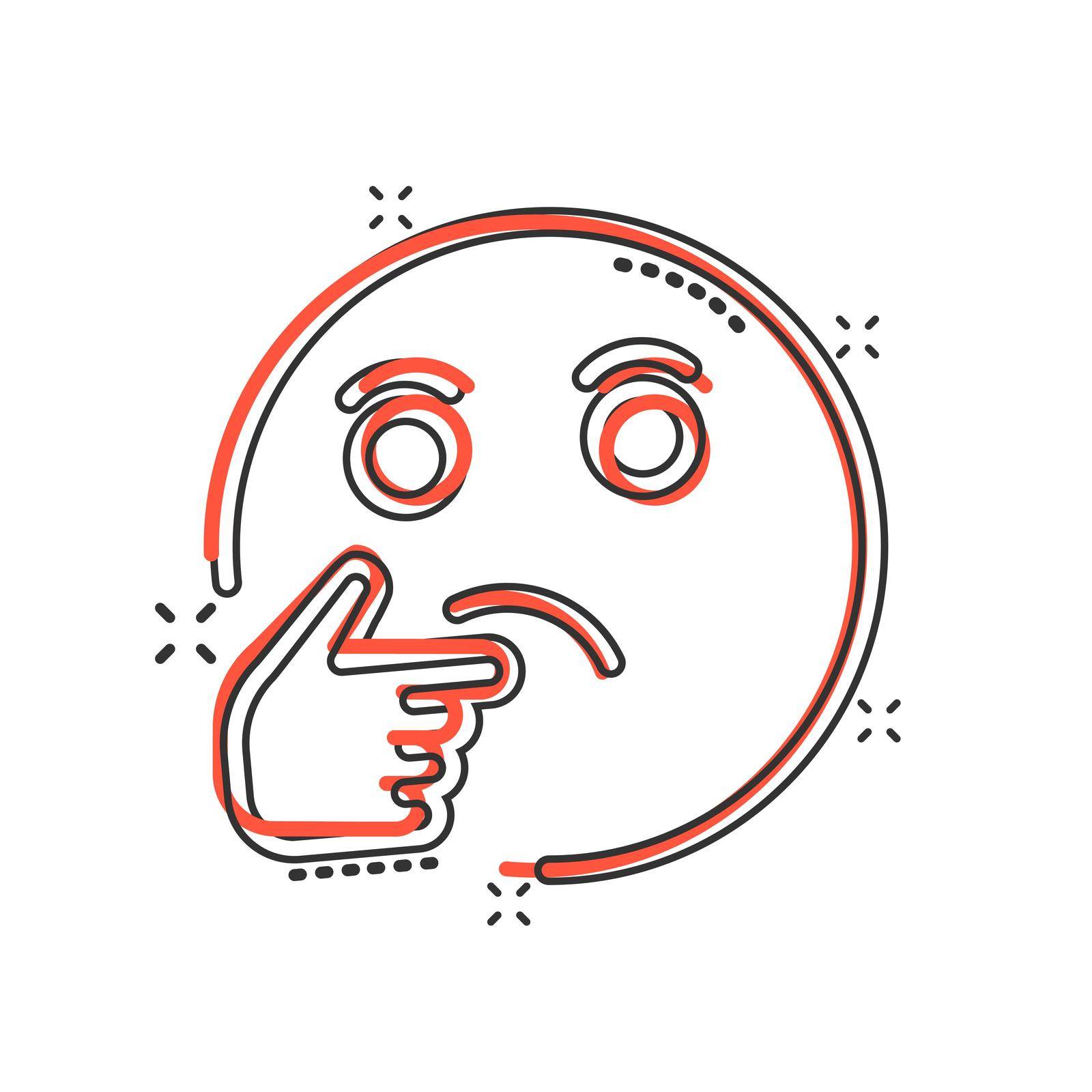 Thinking face icon in comic style. Smile emoticon vector cartoon illustration on white isolated background. Character splash effect business concept.