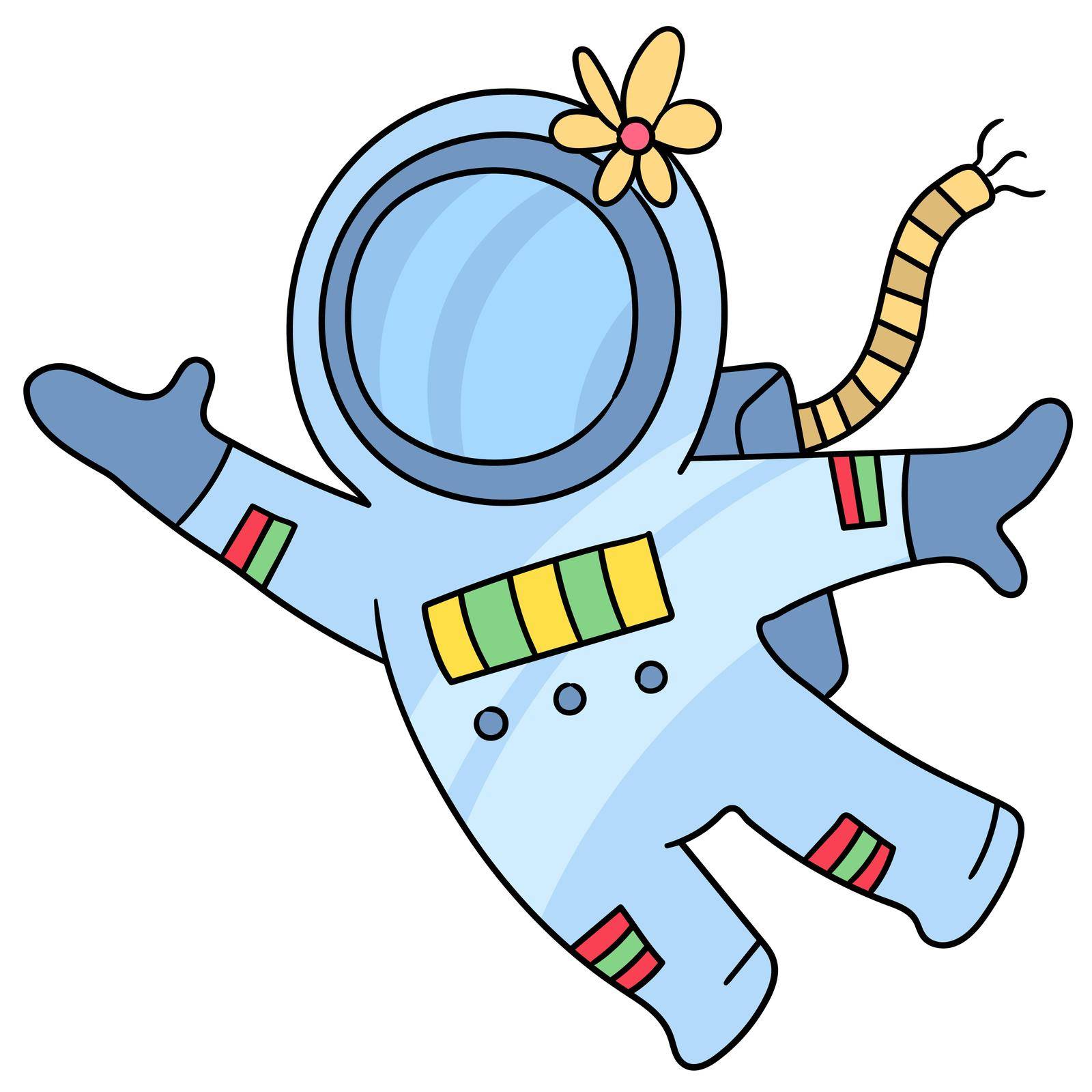 astronauts flying in outer space. doodle icon image. cartoon caharacter cute doodle draw