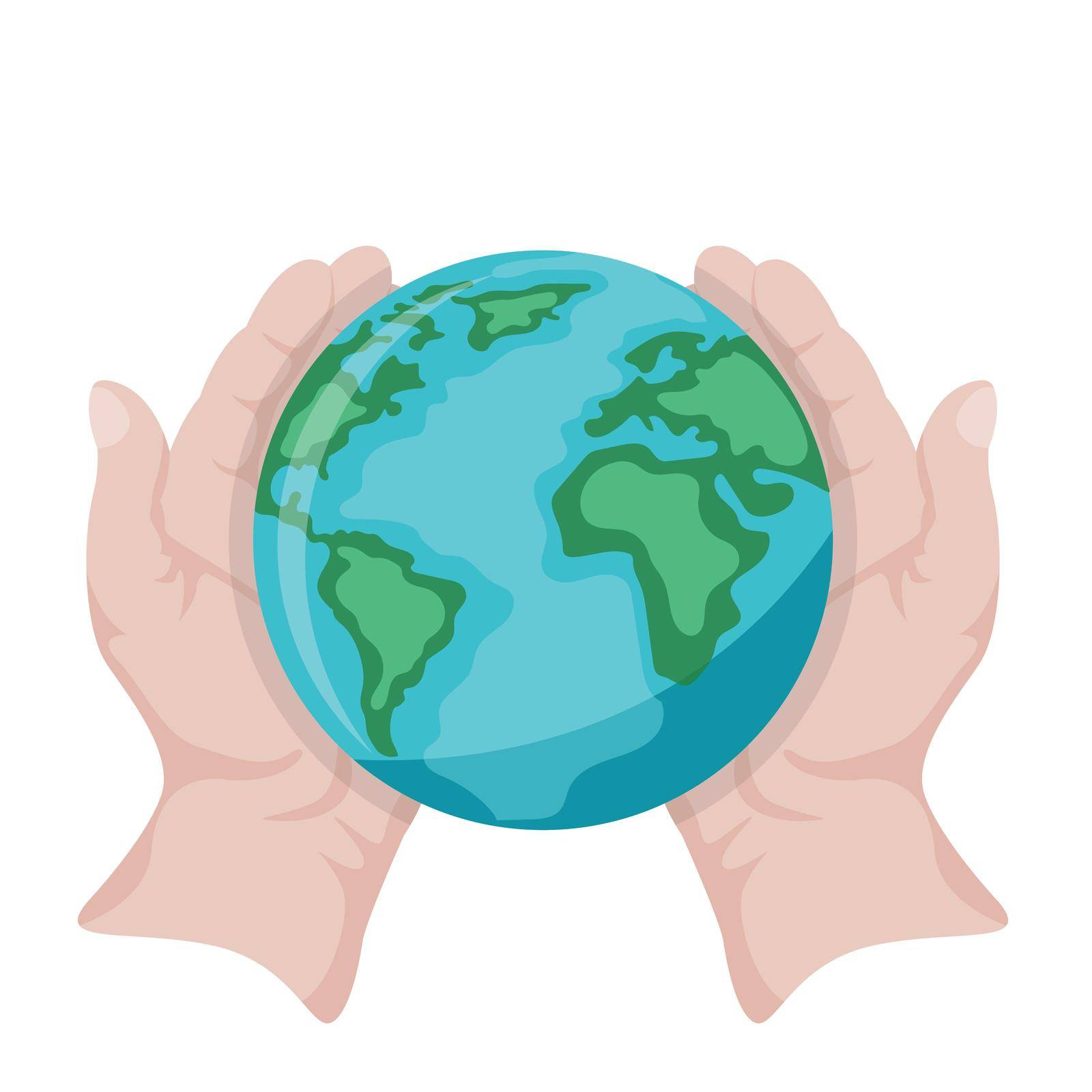 Earth day illustration. Open hands holding mother Earth vector