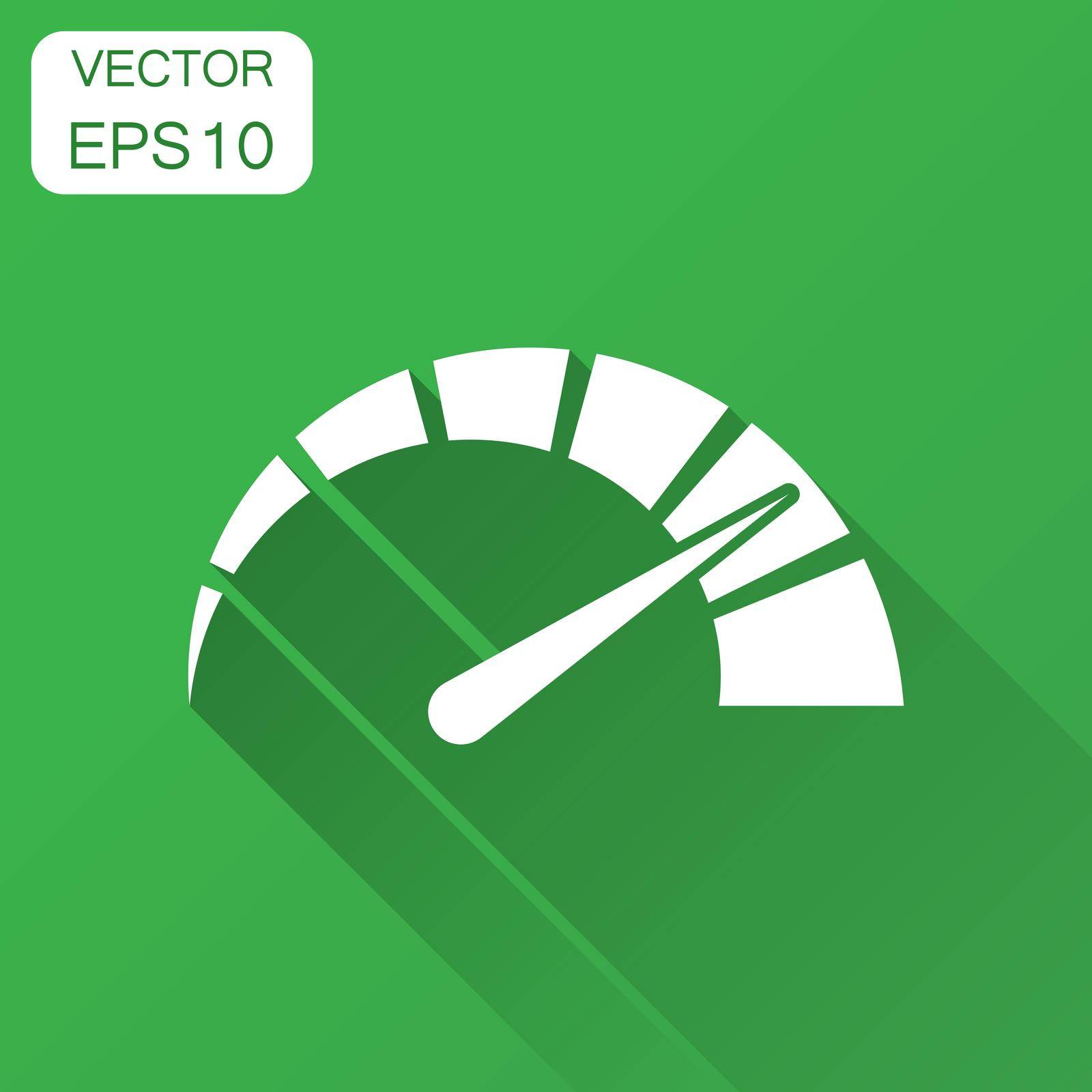 Meter dashboard icon in flat style. Credit score indicator level vector illustration with long shadow. Gauges with measure scale business concept.
