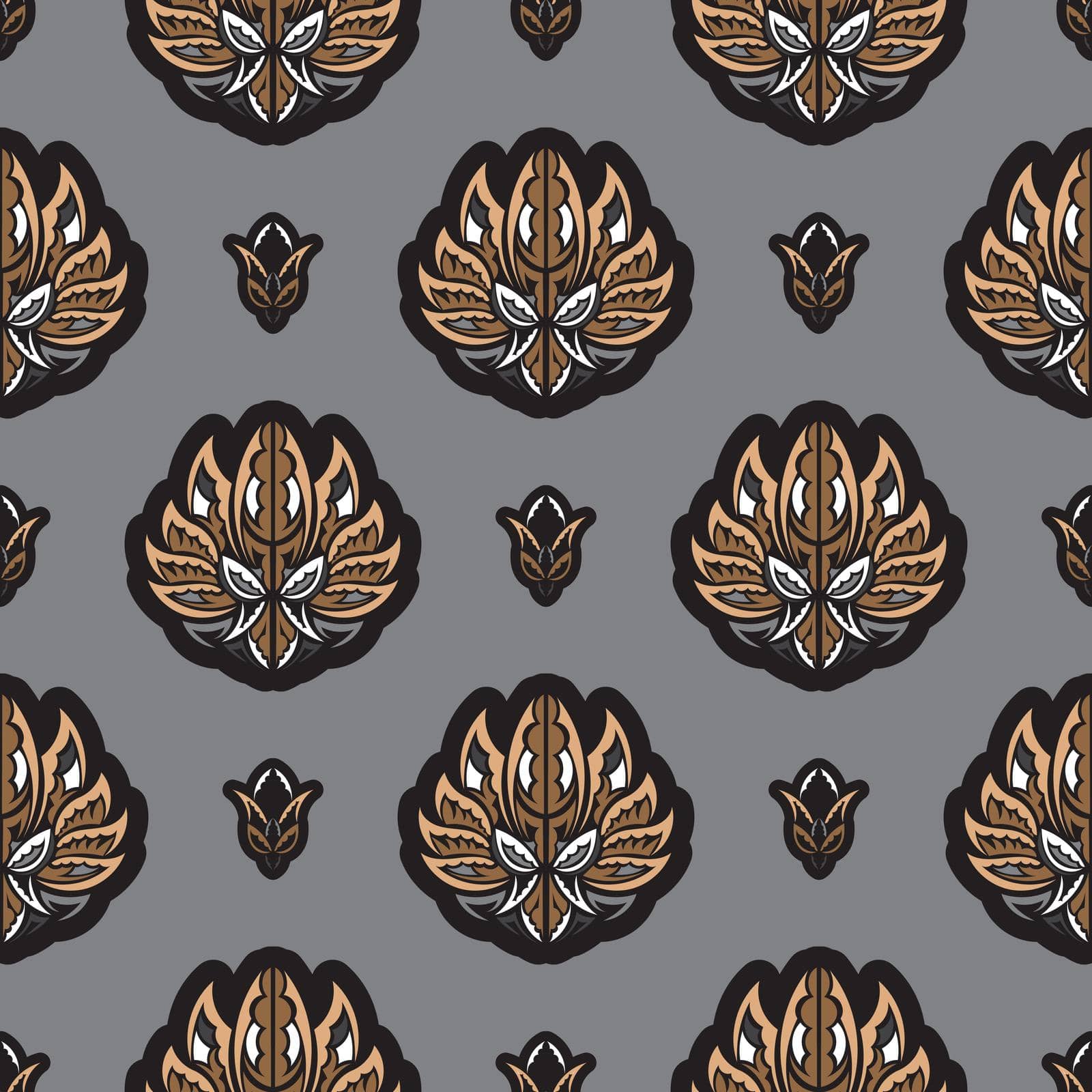 Seamless pattern with lotuses. Expensive and luxurious style. Good for menus, postcards, wallpaper and fabric. Vector illustration.