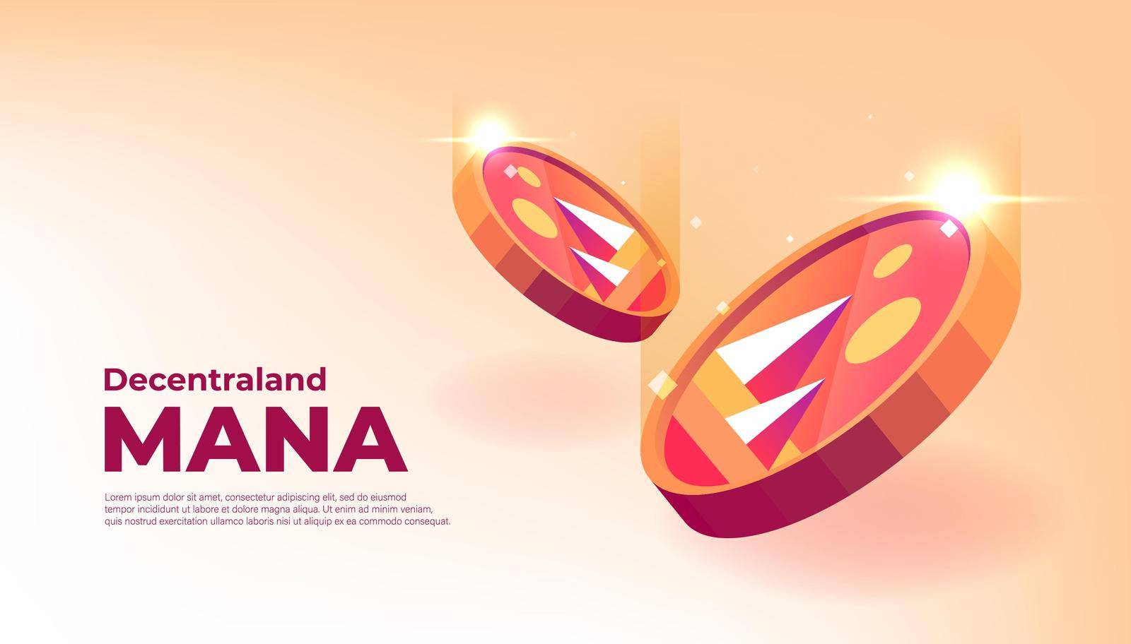 Decentraland (MANA) banner. MANA coin cryptocurrency concept banner background.