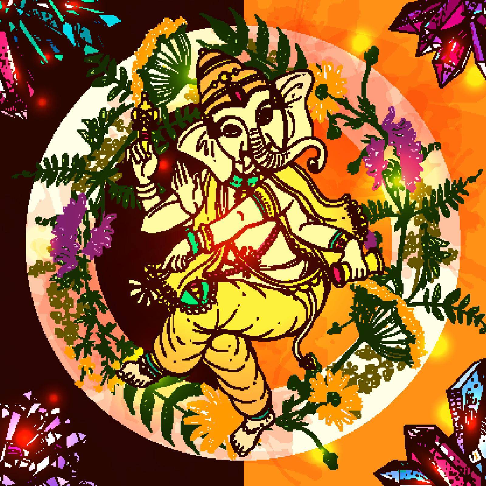 Vector illustration with Ganesha. by steshnikova