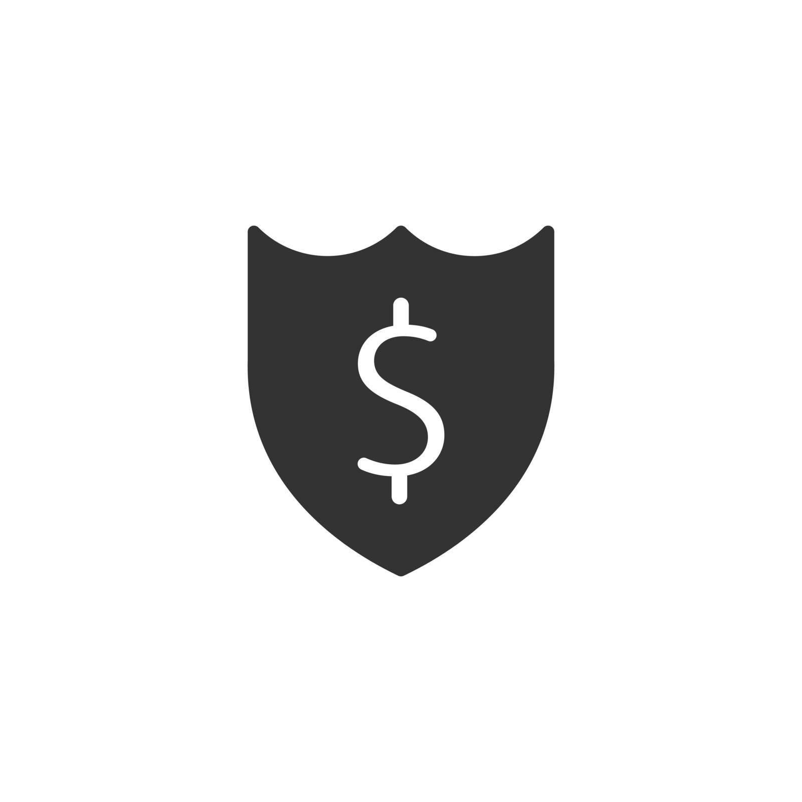 Shield with money icon in flat style. Cash protection vector illustration on white isolated background. Banking business concept. by LysenkoA