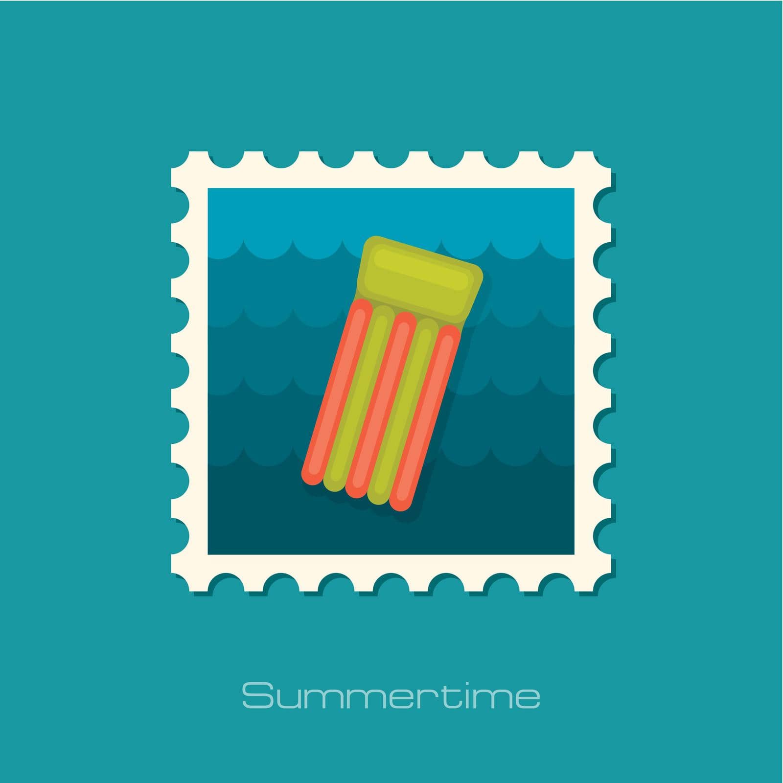 Floating mattress on beach flat stamp, vector illustration eps 10