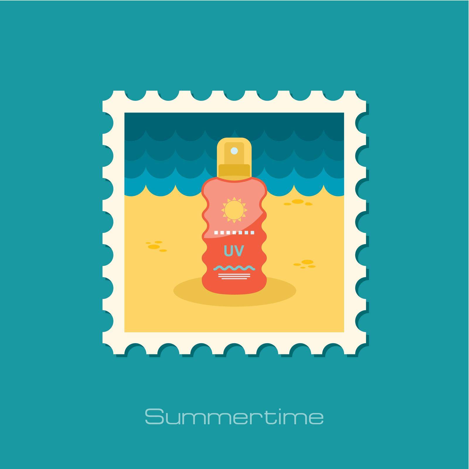 Sun Cream in Spray flat stamp, vector illustration eps 10