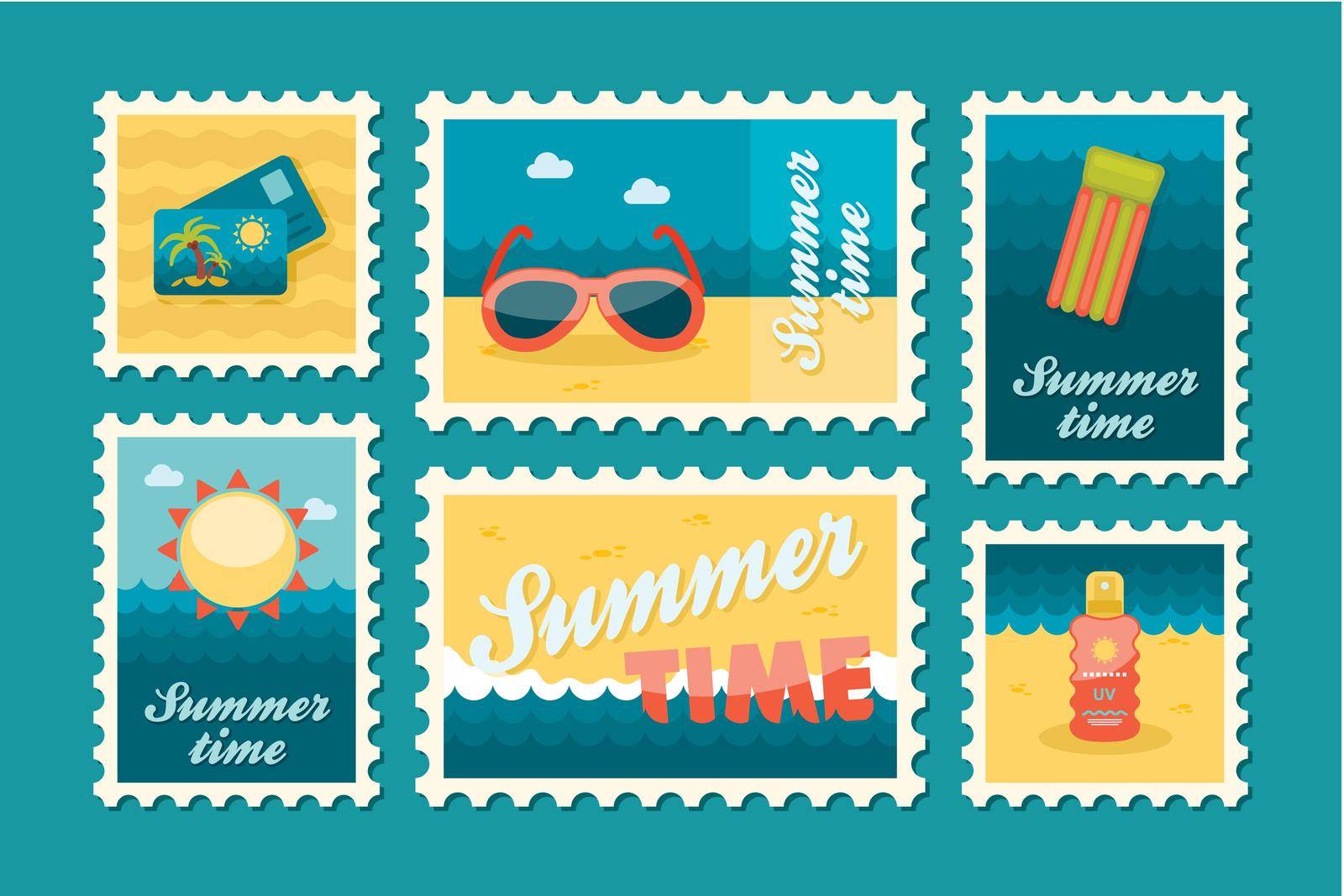 Summertime stamp set flat, vector eps 10