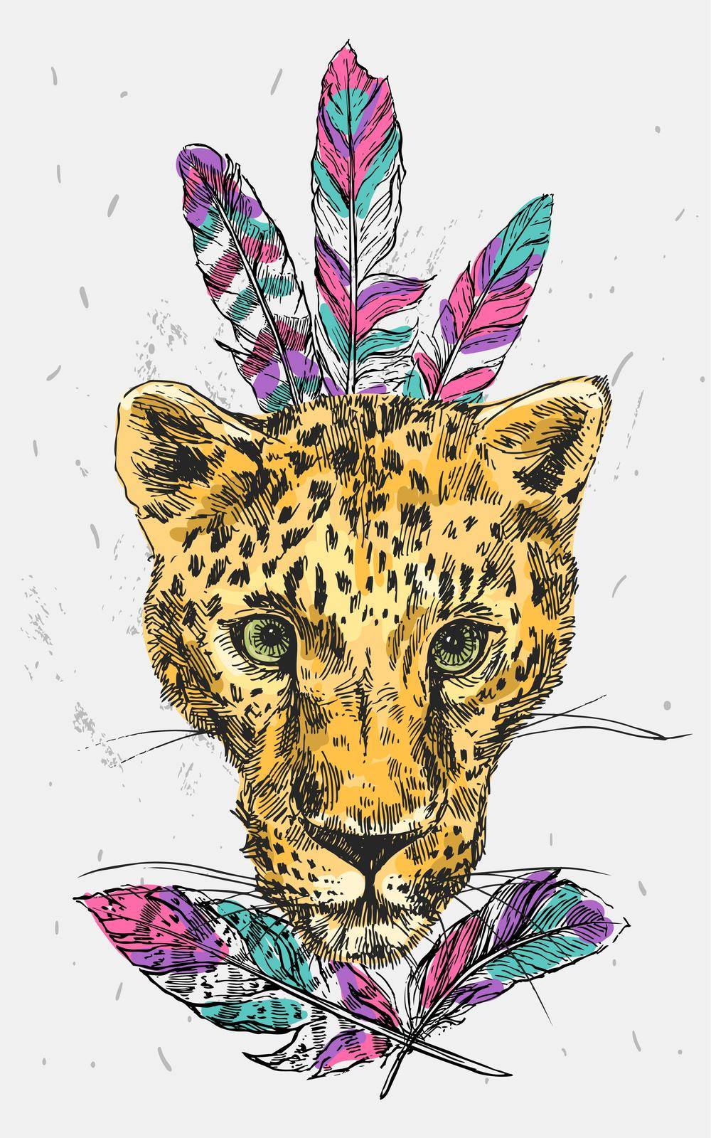 Vector hand-drawn illustration leopard. Sketch style. Drawing by hand. Good for print for t-shirt, card, invitations.