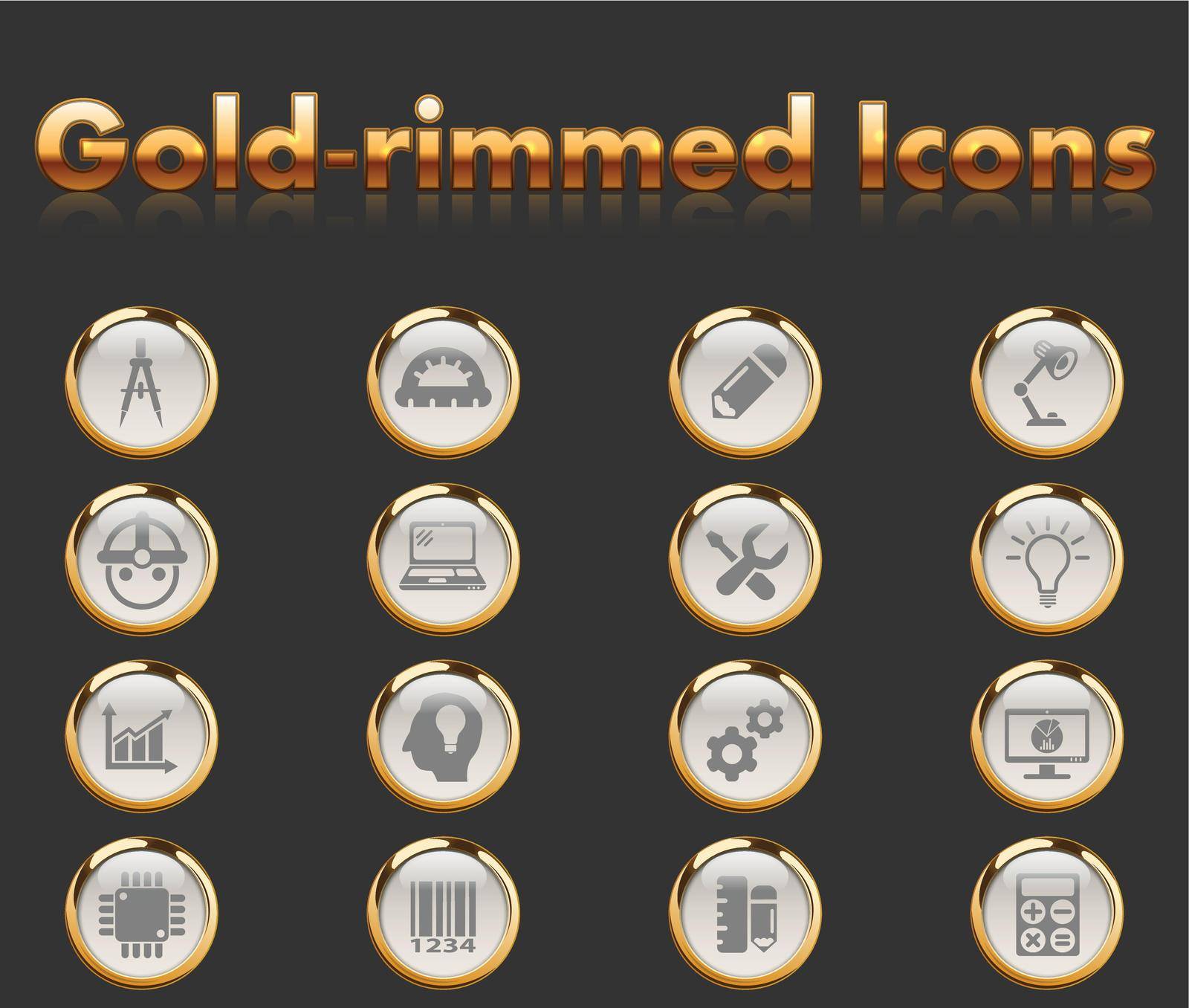 engineering gold-rimmed icons for your creative ideas