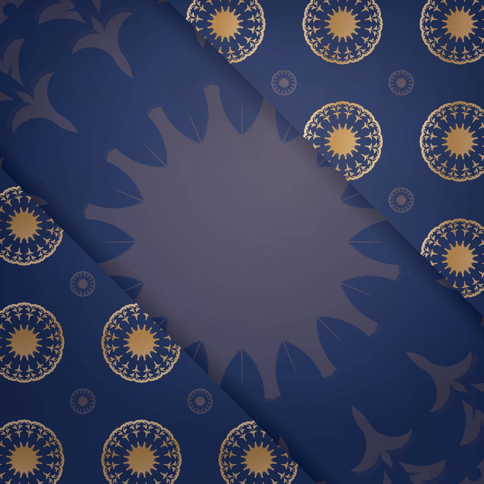Business card template in dark blue with gold mandala pattern for your brand. by Javvani