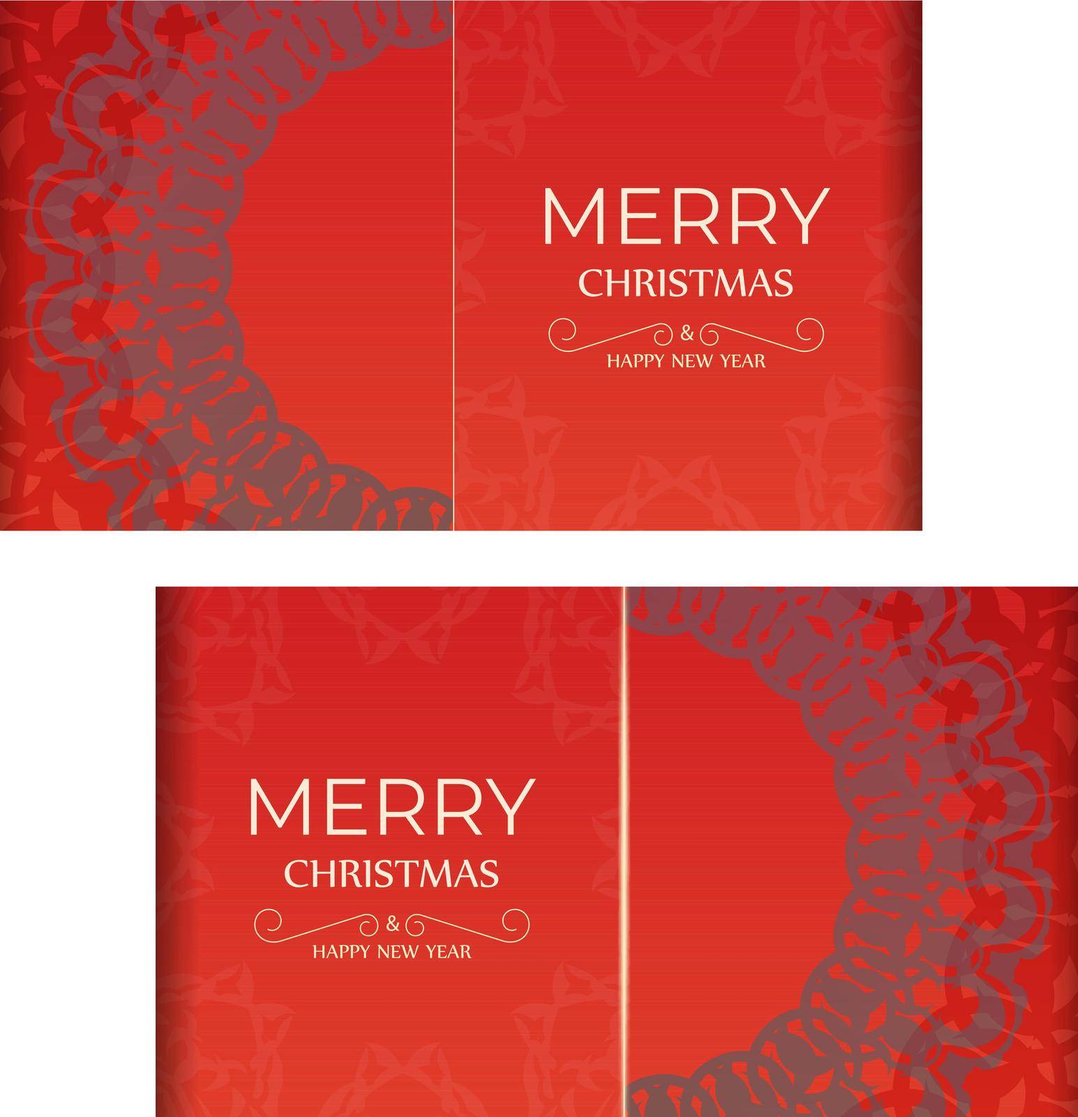 Red Color Happy New Year Holiday Flyer with Luxurious Burgundy Ornament by Javvani