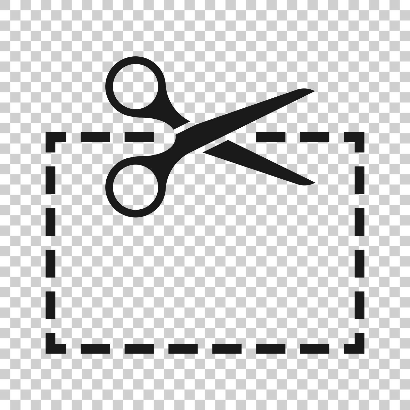 Coupon cut lines icon in flat style. Scissors snip sign vector illustration on white isolated background. Sale sticker business concept.