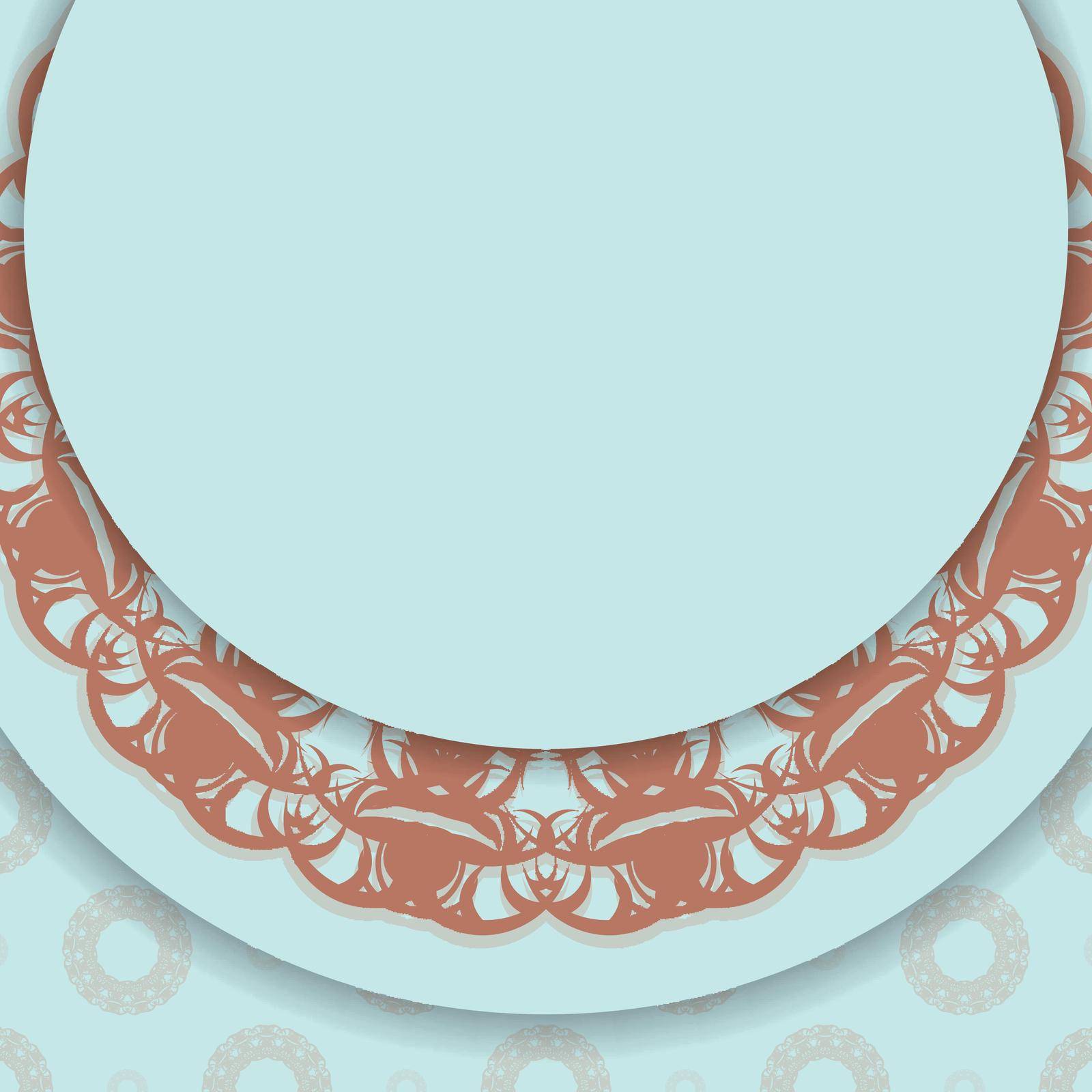 Leaflet in aquamarine color with luxurious coral pattern is ready for print.