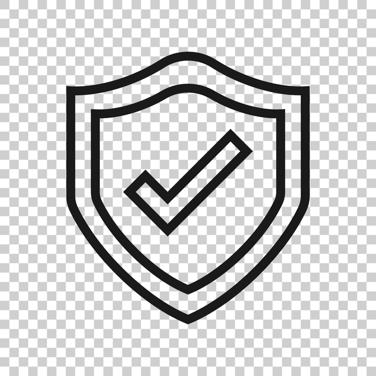 Shield with check mark icon in flat style. Protect vector illustration on white isolated background. Checkmark guard business concept. by LysenkoA