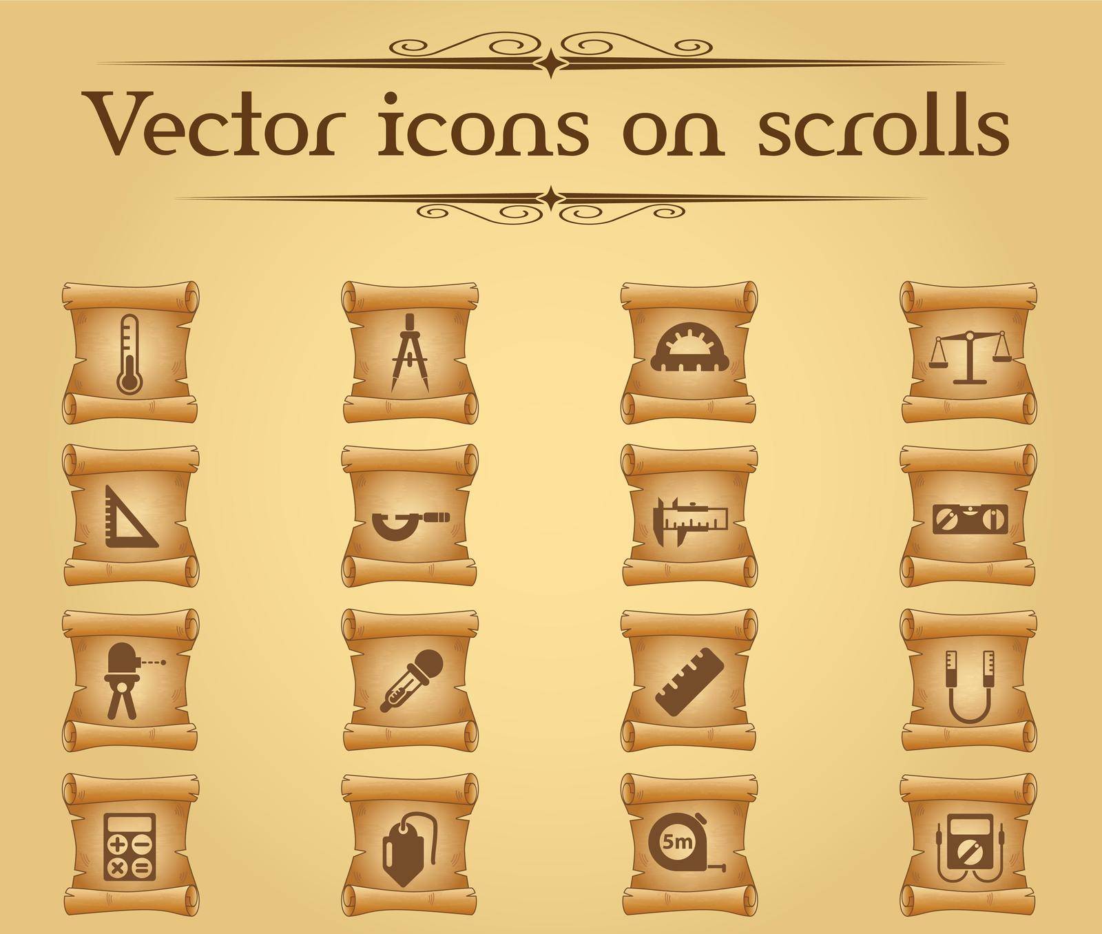 measuring tools vector icons on scrolls for your creative ideas