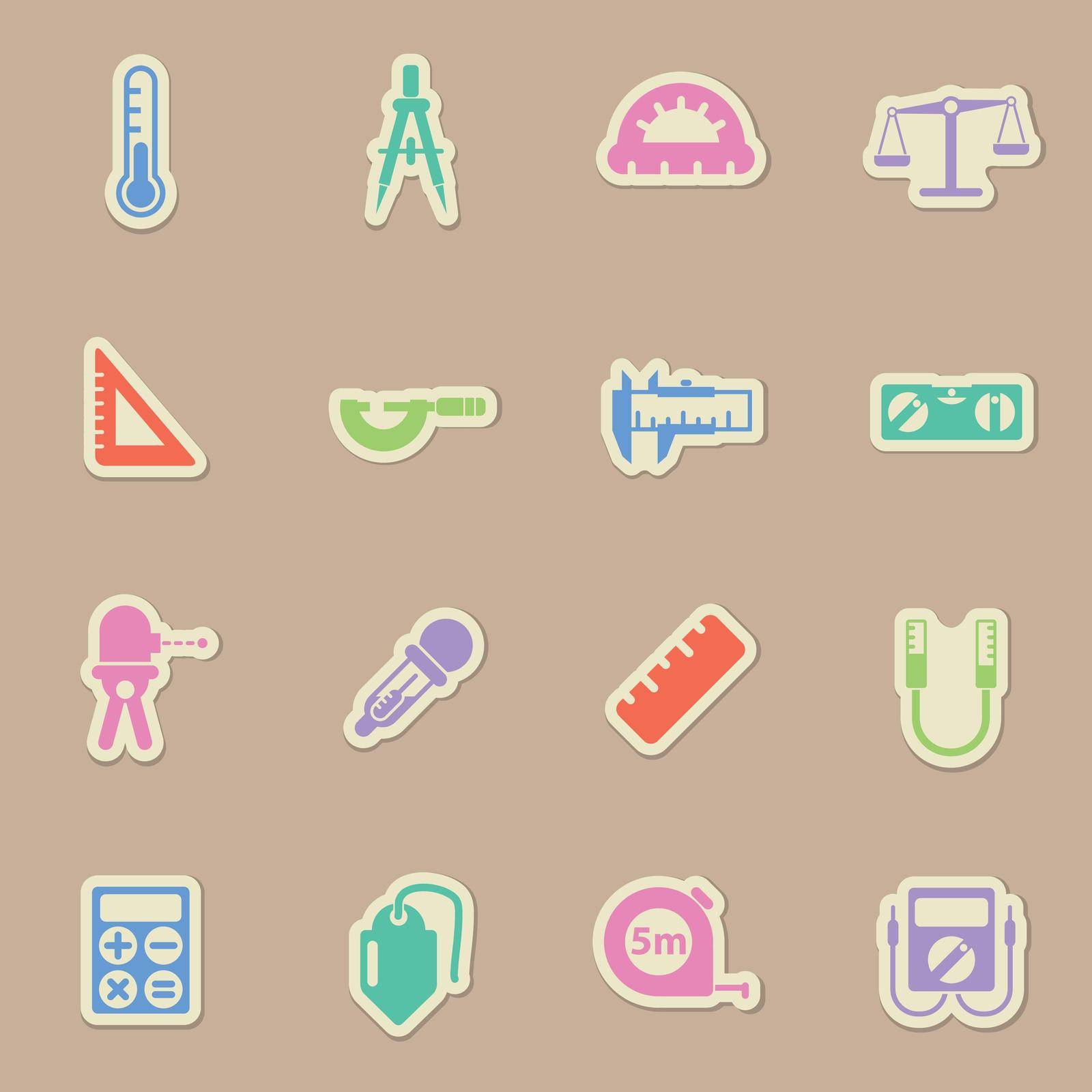 measuring tools color vector icons on paper stickers