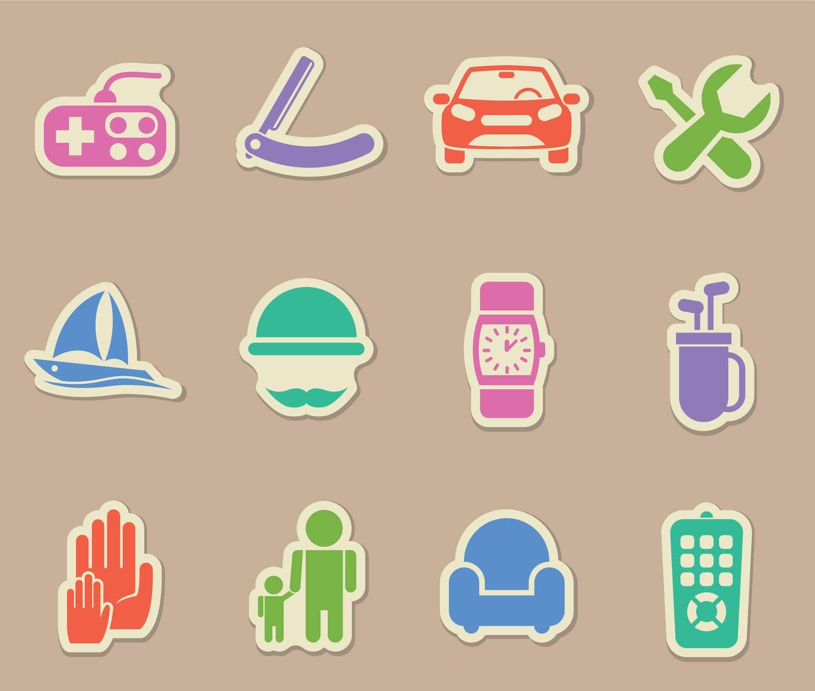 fathers day color vector icons on paper stickers