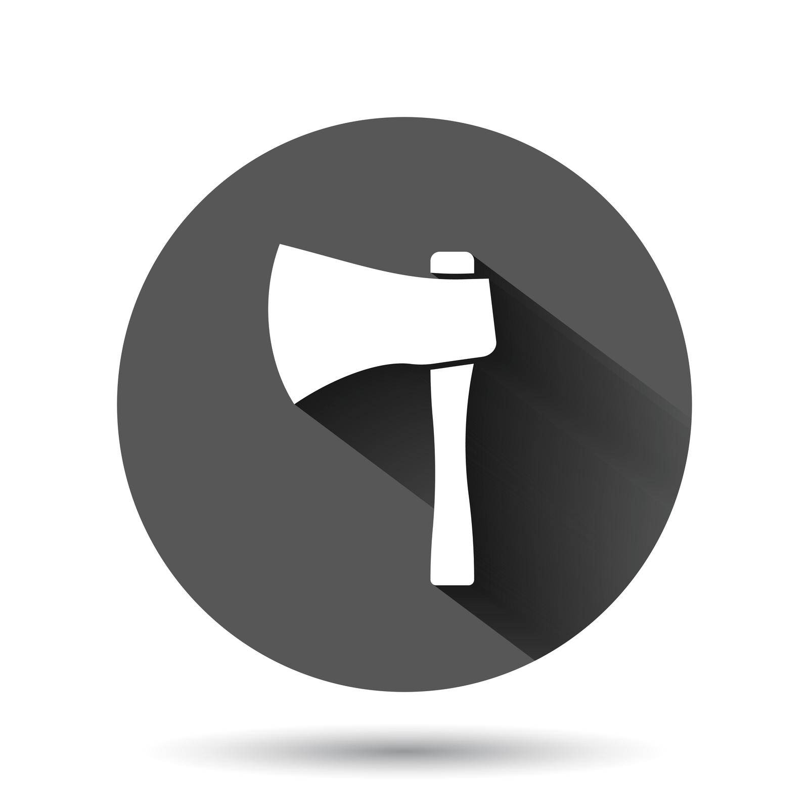 Axe icon in flat style. Lumberjack vector illustration on black round background with long shadow effect. Blade circle button business concept. by LysenkoA