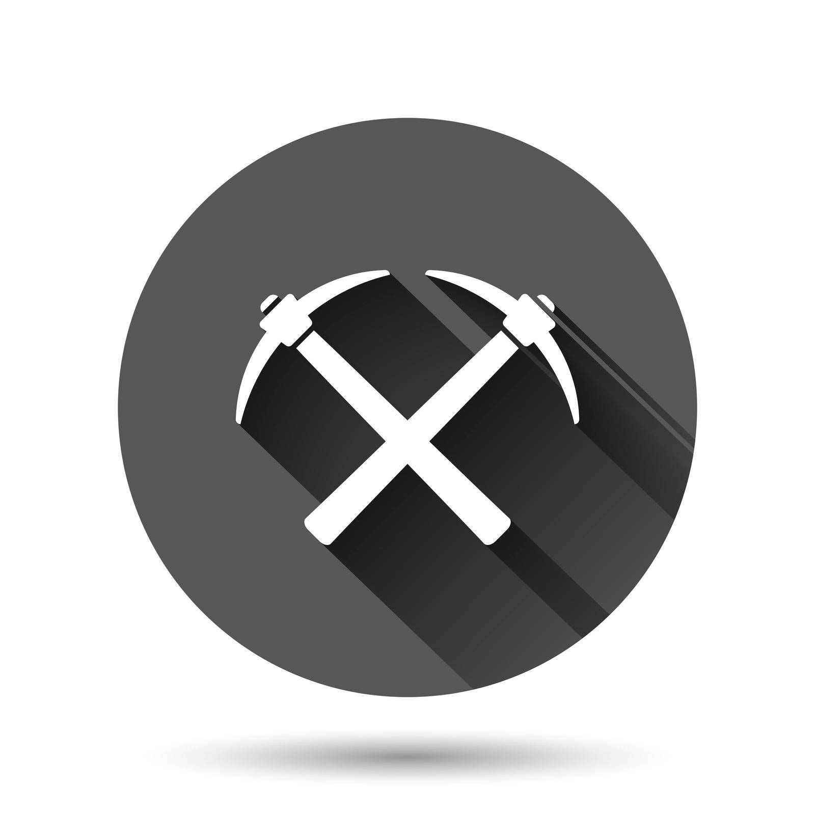 Axe icon in flat style. Lumberjack vector illustration on black round background with long shadow effect. Blade circle button business concept.