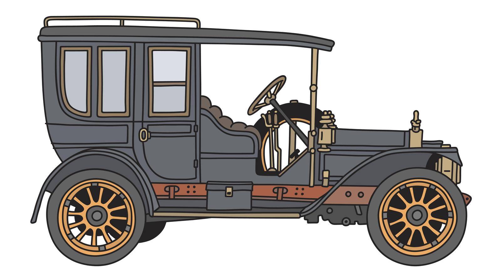 The vectorized hand drawing of a vintage black car
