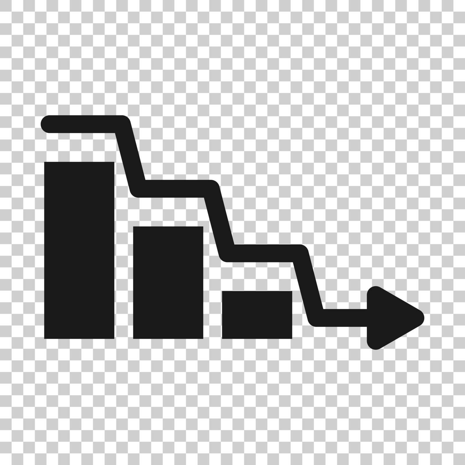Market trend icon in flat style. Decline arrow with magnifier vector illustration on white isolated background. Decrease business concept.