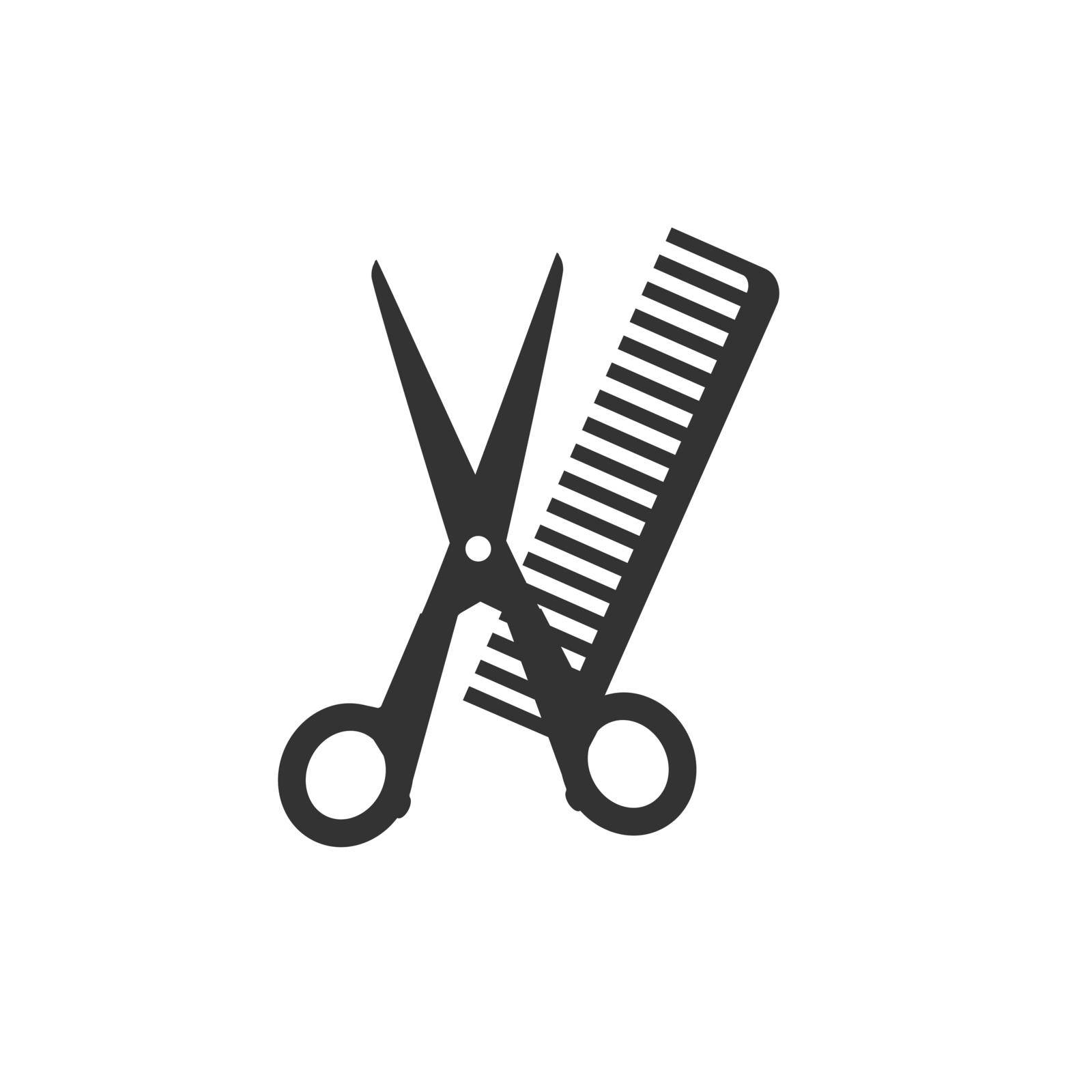 Scissors and comb icon. Vector illustration, flat design. by Vertyb