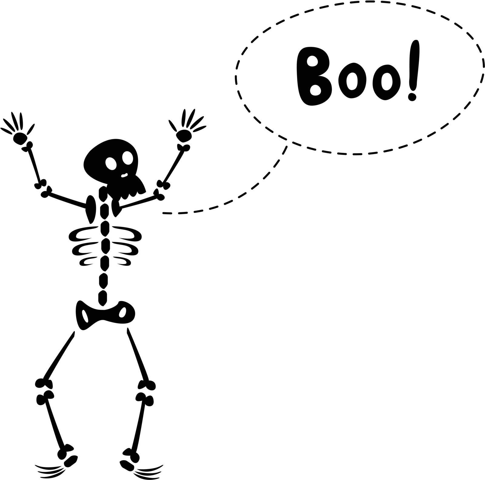 Halloween card with funny cartoon skeleton. Vector illustration