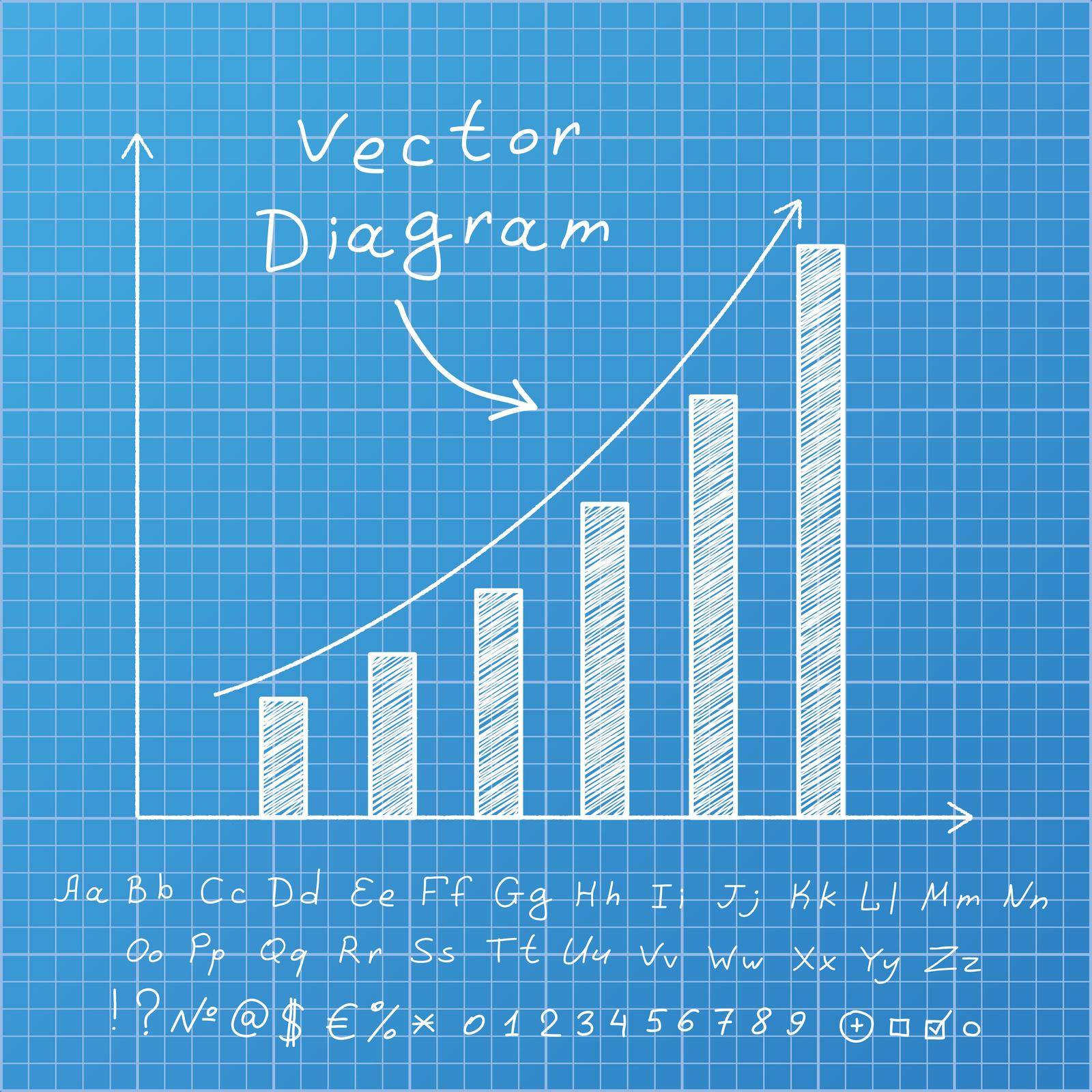 Blueprint diagram, alphabet and symbols. Vector design