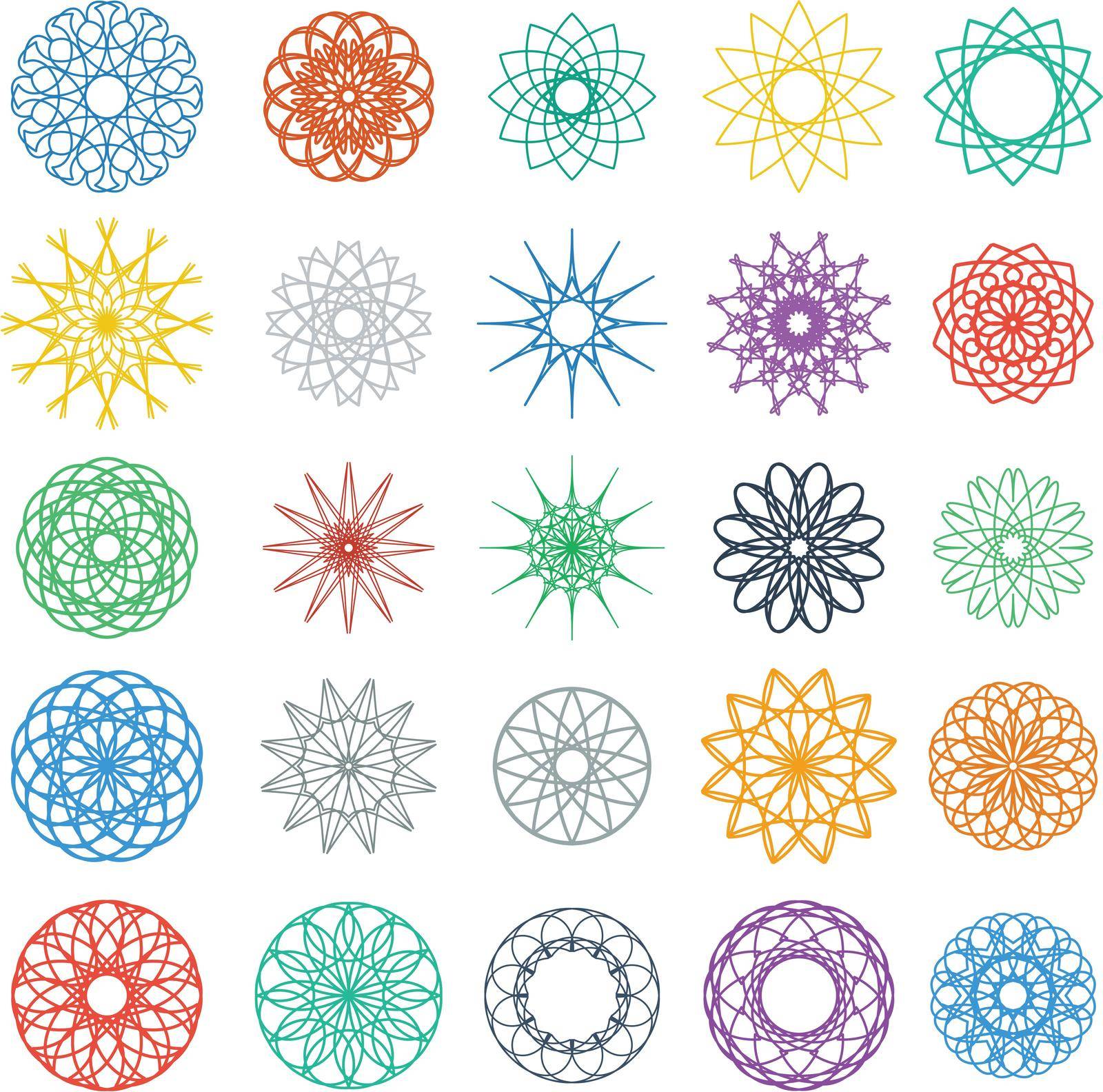 Round color ornament set. Vector spirographs collection