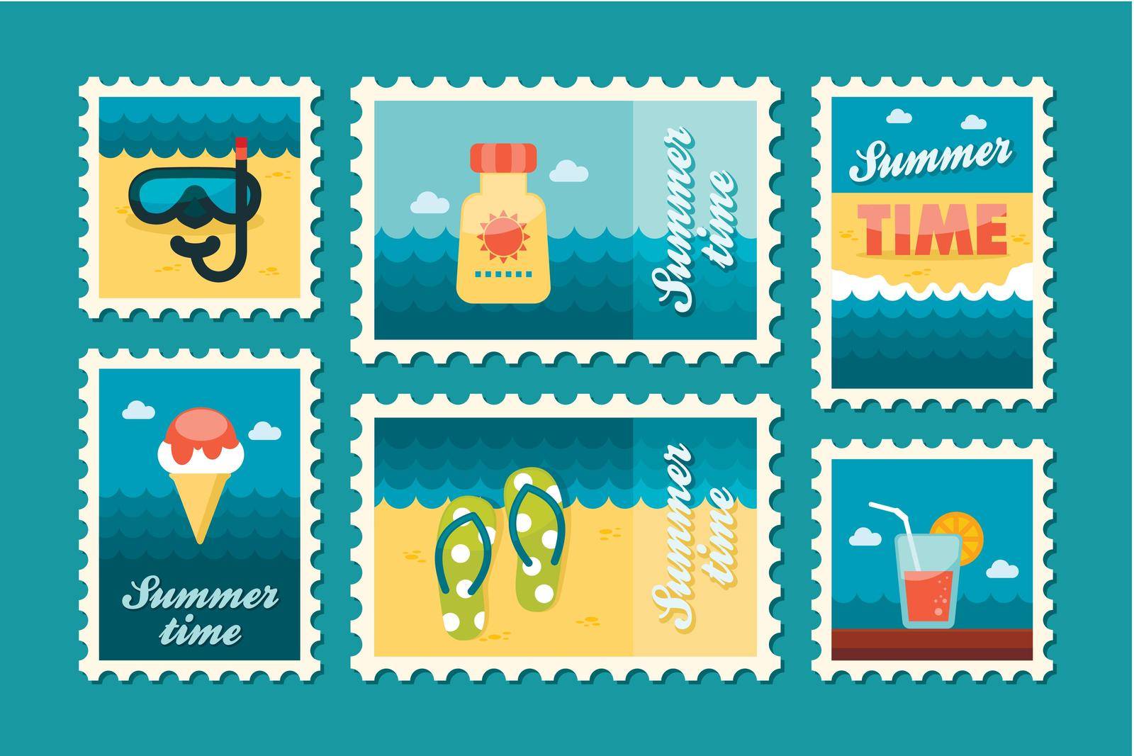 Summertime stamp set flat, vector eps 10