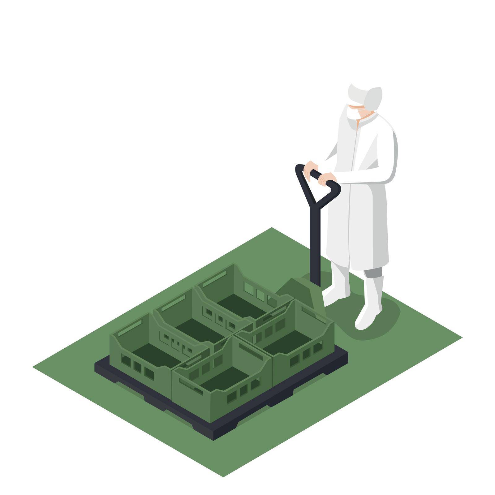 Worker using an isometric manual forklift by Ipajoel