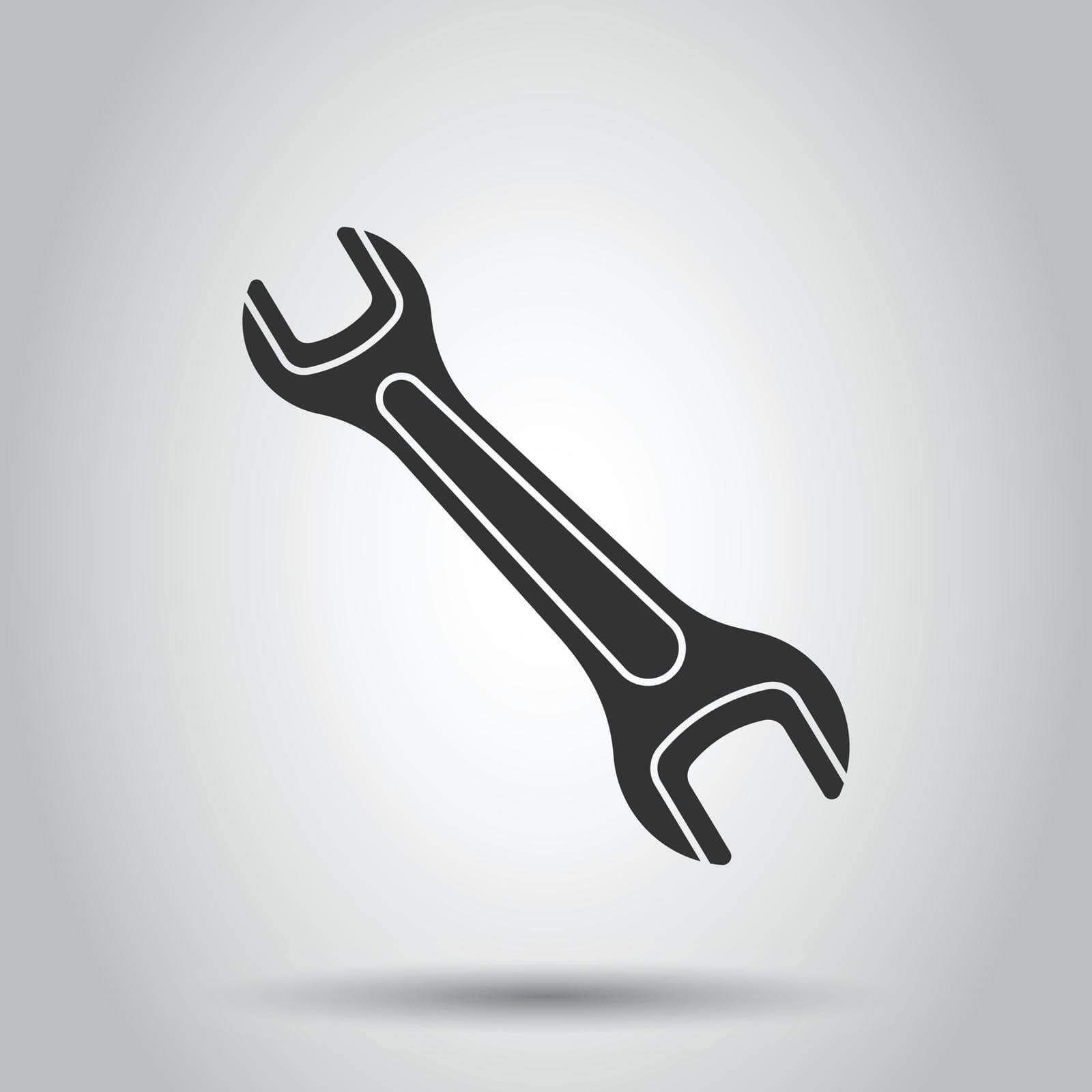 Wrench icon in flat style. Spanner key vector illustration on white isolated background. Repair equipment business concept. by LysenkoA