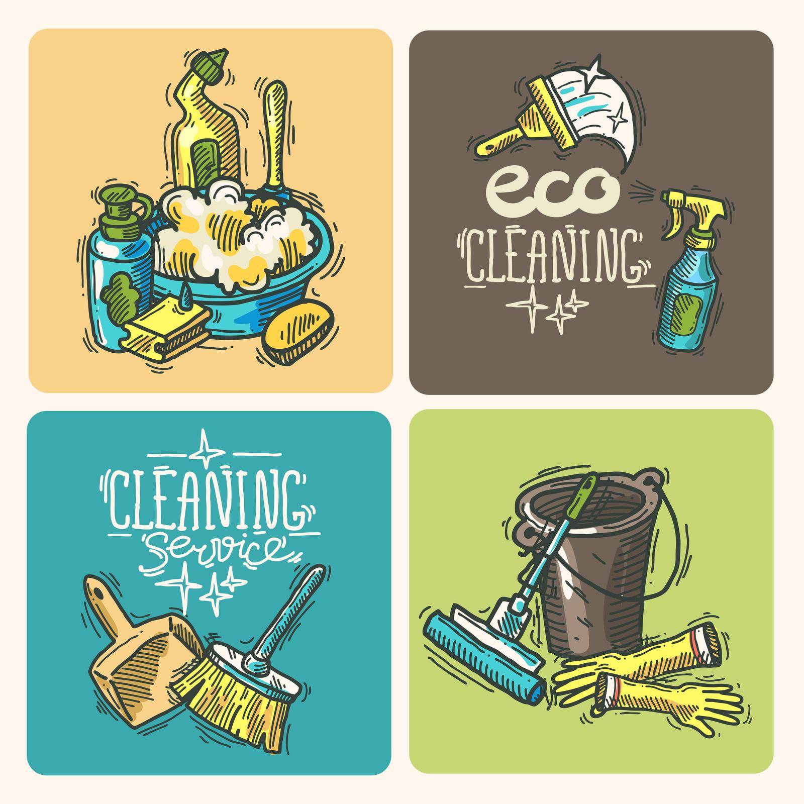 Beautiful hand drawn doodle illustrations cleaning service