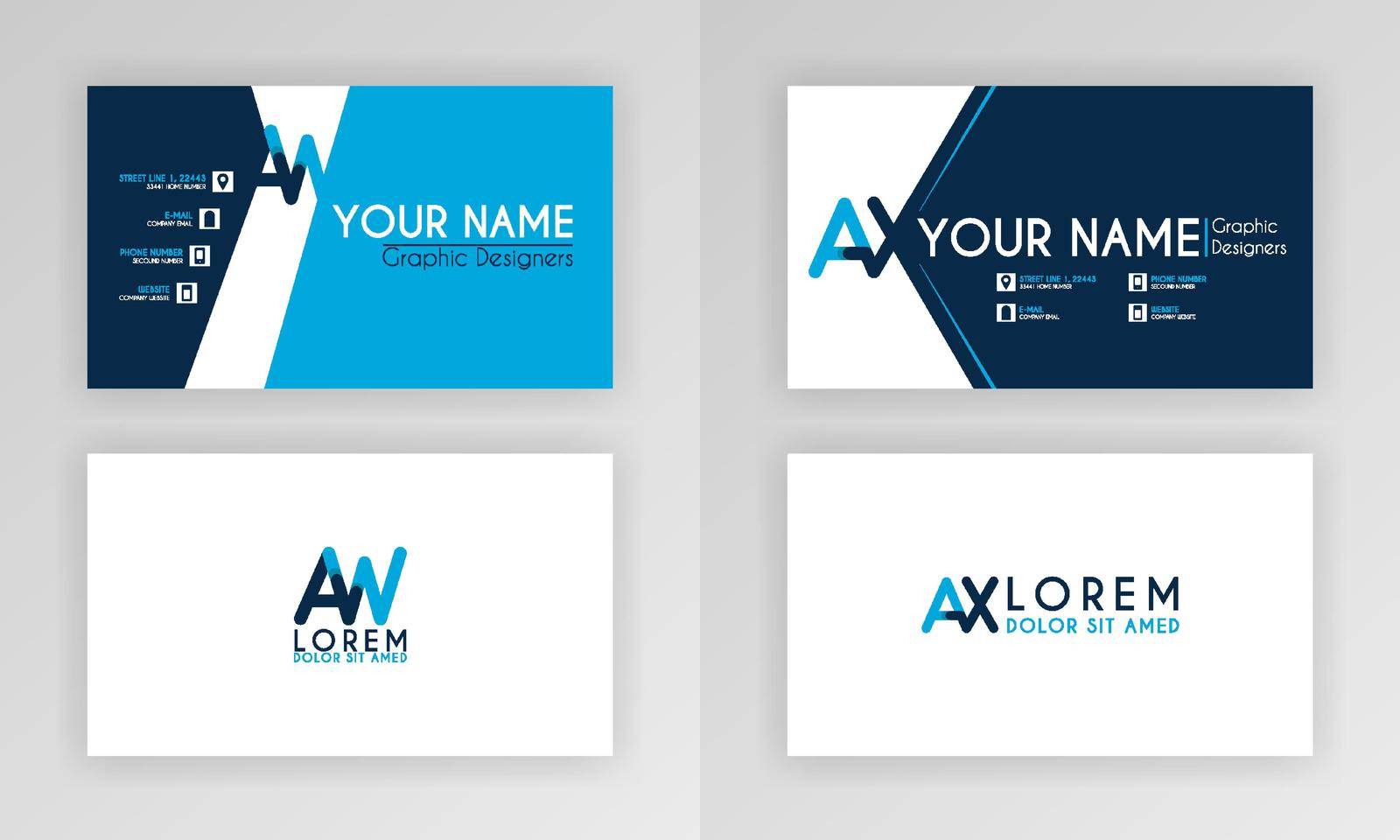 Blue Business Card Template. Simple Identity Card Design With Alphabet Logo And Slash Accent Decoration. For Corporate, Company, Professional, Business, Advertising, Public Relations, Brochure, Poster by yayimage