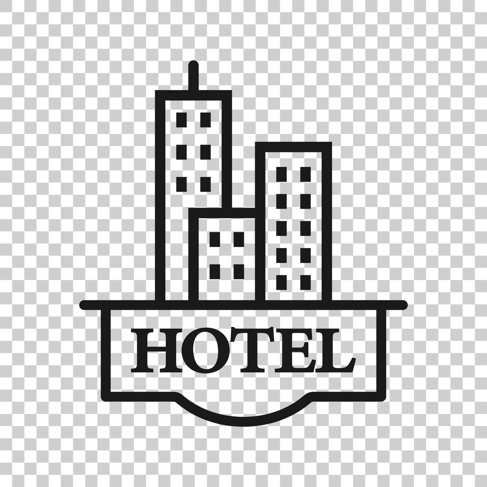 Hotel sign icon in flat style. Inn building vector illustration on white isolated background. Hostel room business concept. by LysenkoA