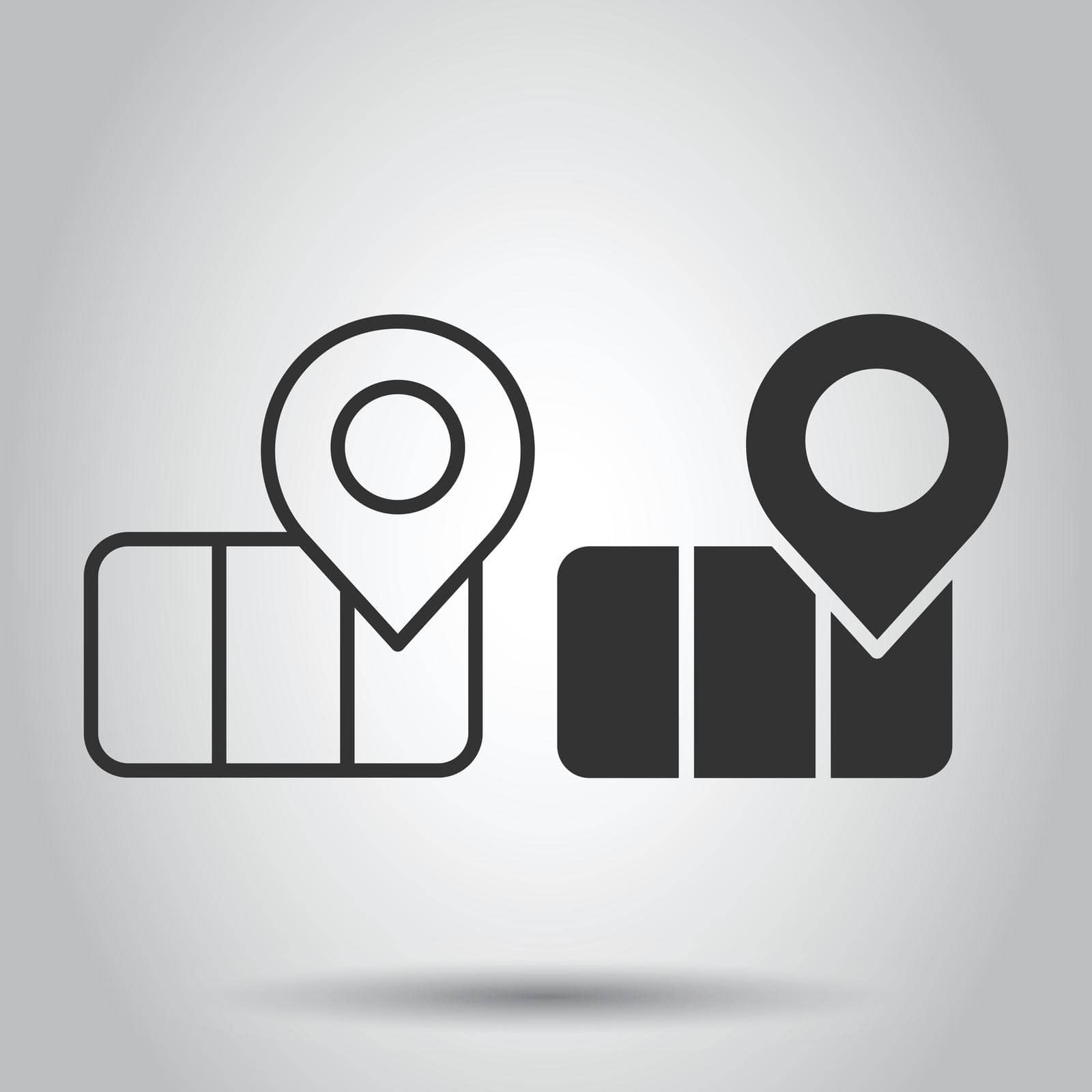 Map pin icon in flat style. gps navigation vector illustration on white isolated background. Locate position business concept. by LysenkoA