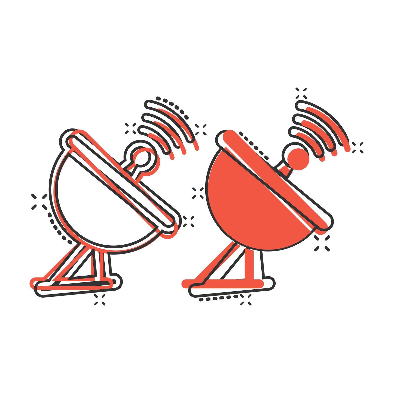 Satellite antenna tower icon in comic style. Broadcasting cartoon by LysenkoA