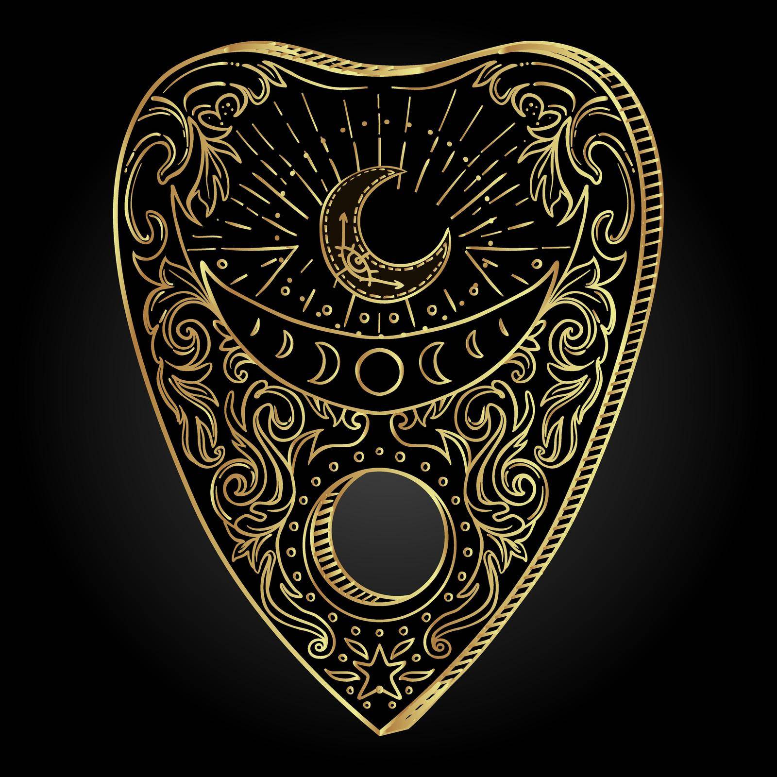 Heart-shaped planchette for spirit talking board. Vector isolated illustration in Victorian style. Mediumship divination equipment. flash tattoo drawing. Spirituality, occultism. by varka