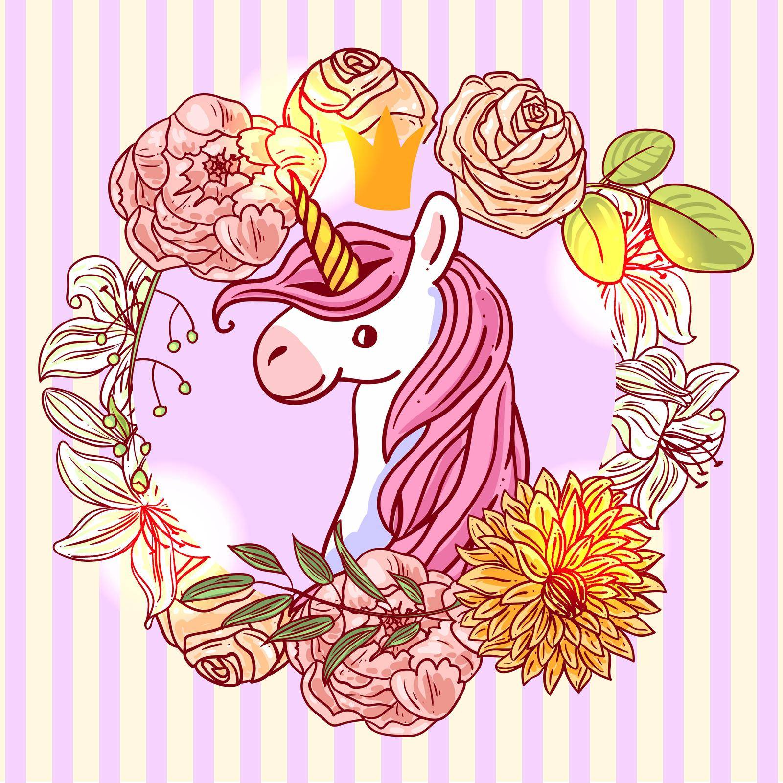 Beautiful hand drawn vector illustration unicorn. Cartoon style. Good for baby clothes.