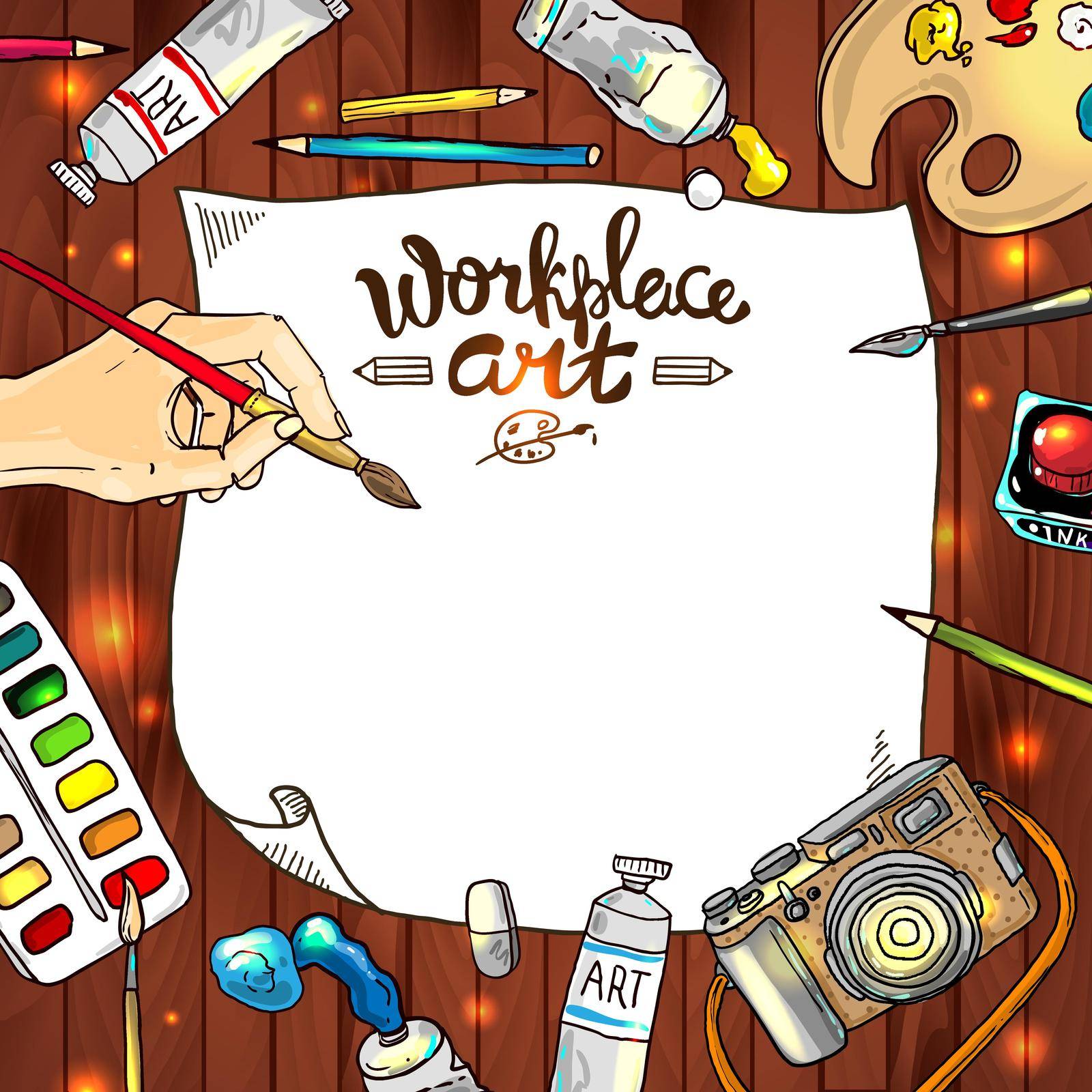 Beautiful hand drawn vector frame workplace art